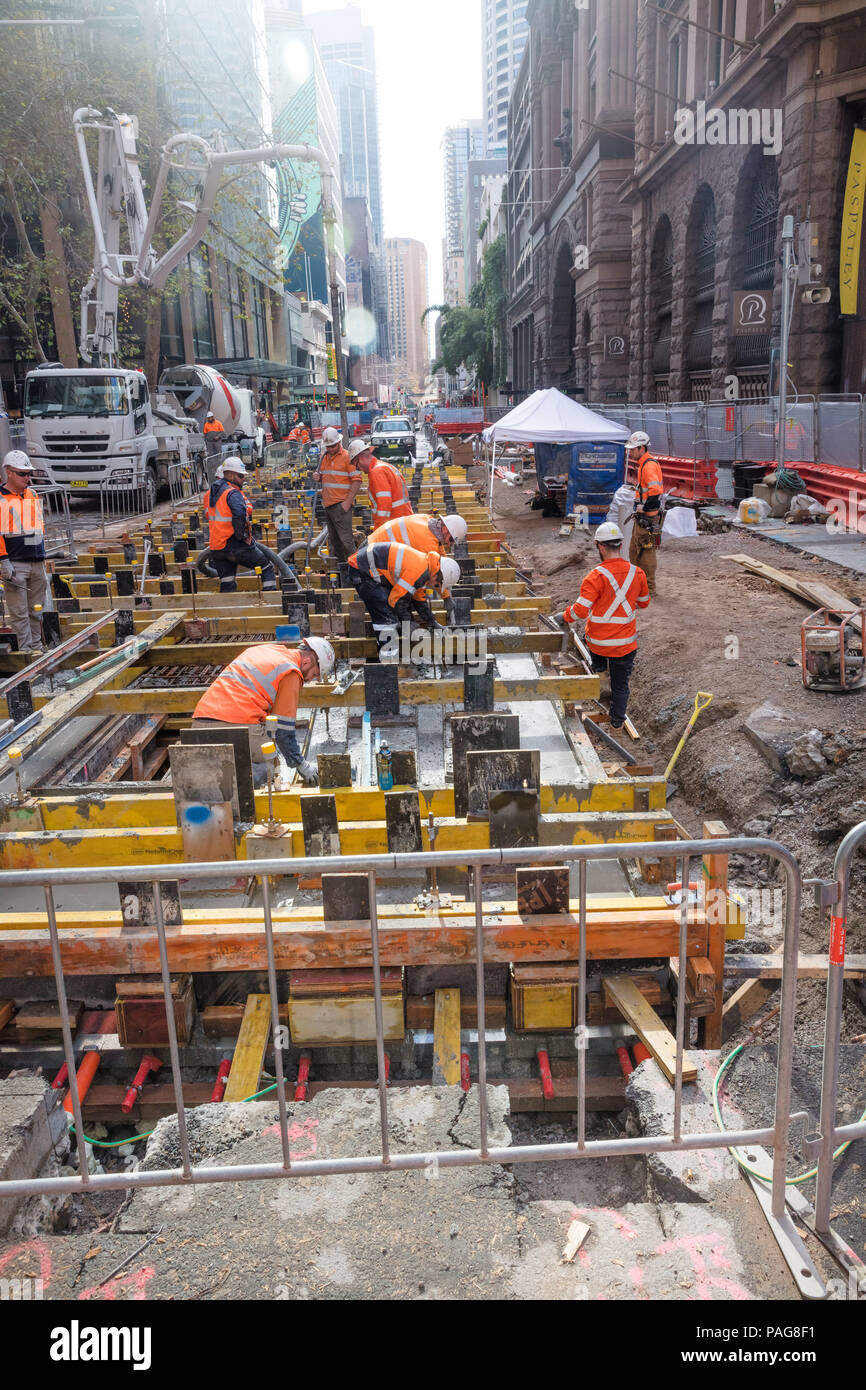 Light rail works on George Street, Sydney Stock Photo