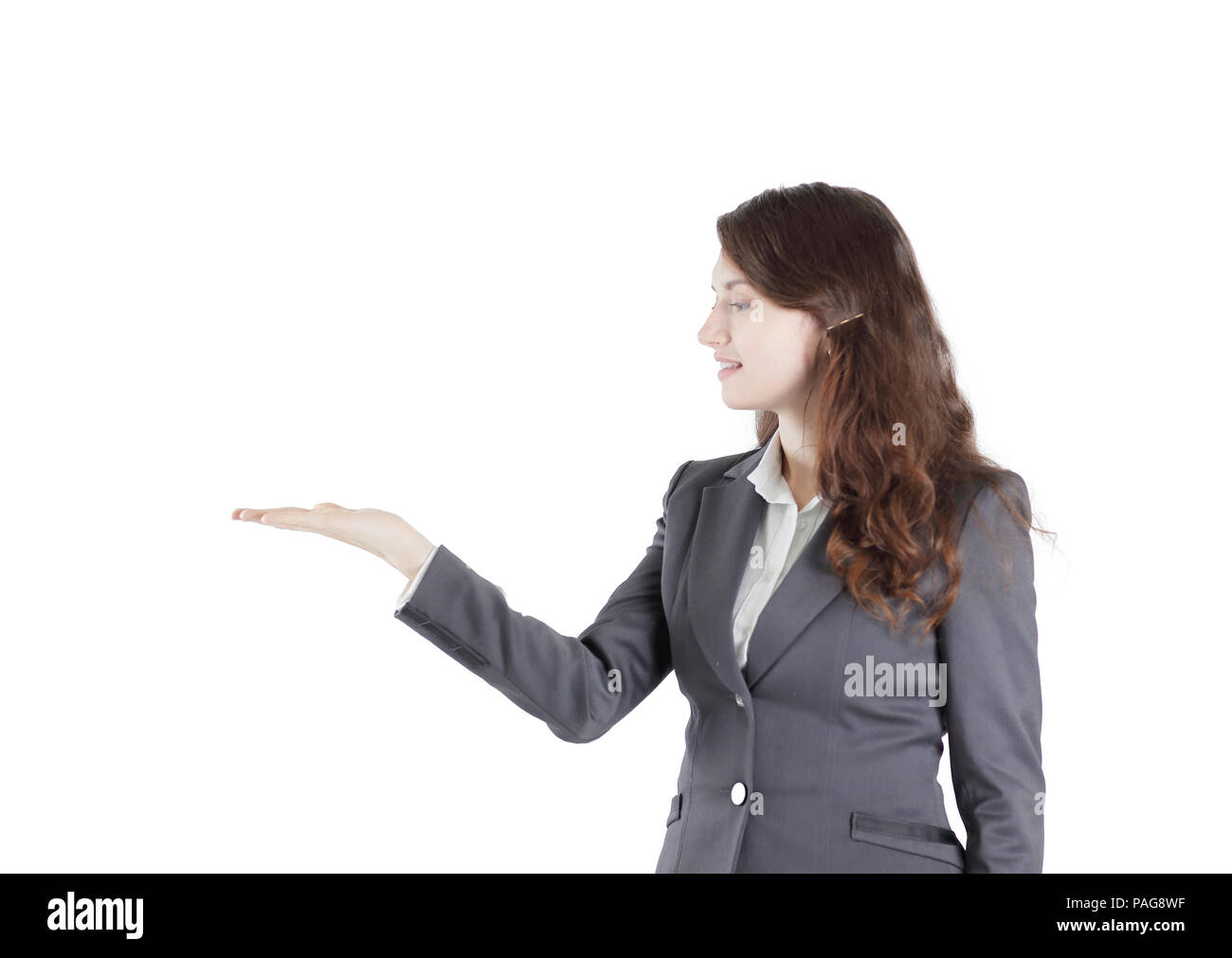 successful business woman showing on copy space Stock Photo - Alamy