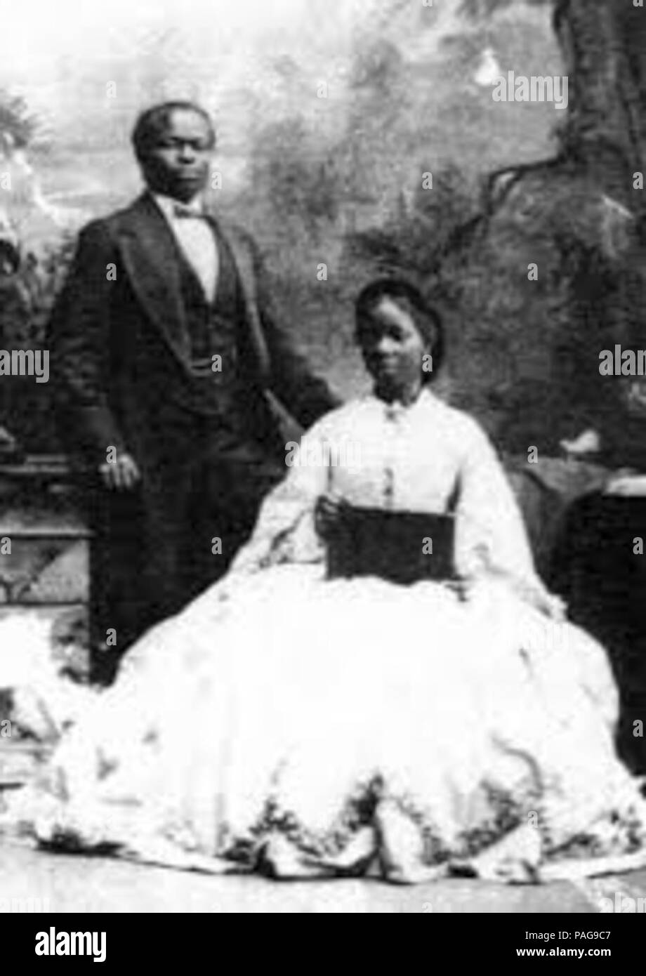 A portrait of James Pinson Labulo Davies and Sarah Forbes Bonetta photographed in London in 1862.. Stock Photo