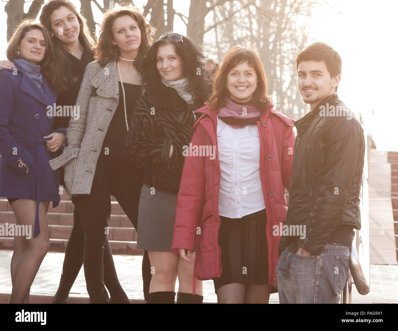 group of students standing on the street Stock Photo