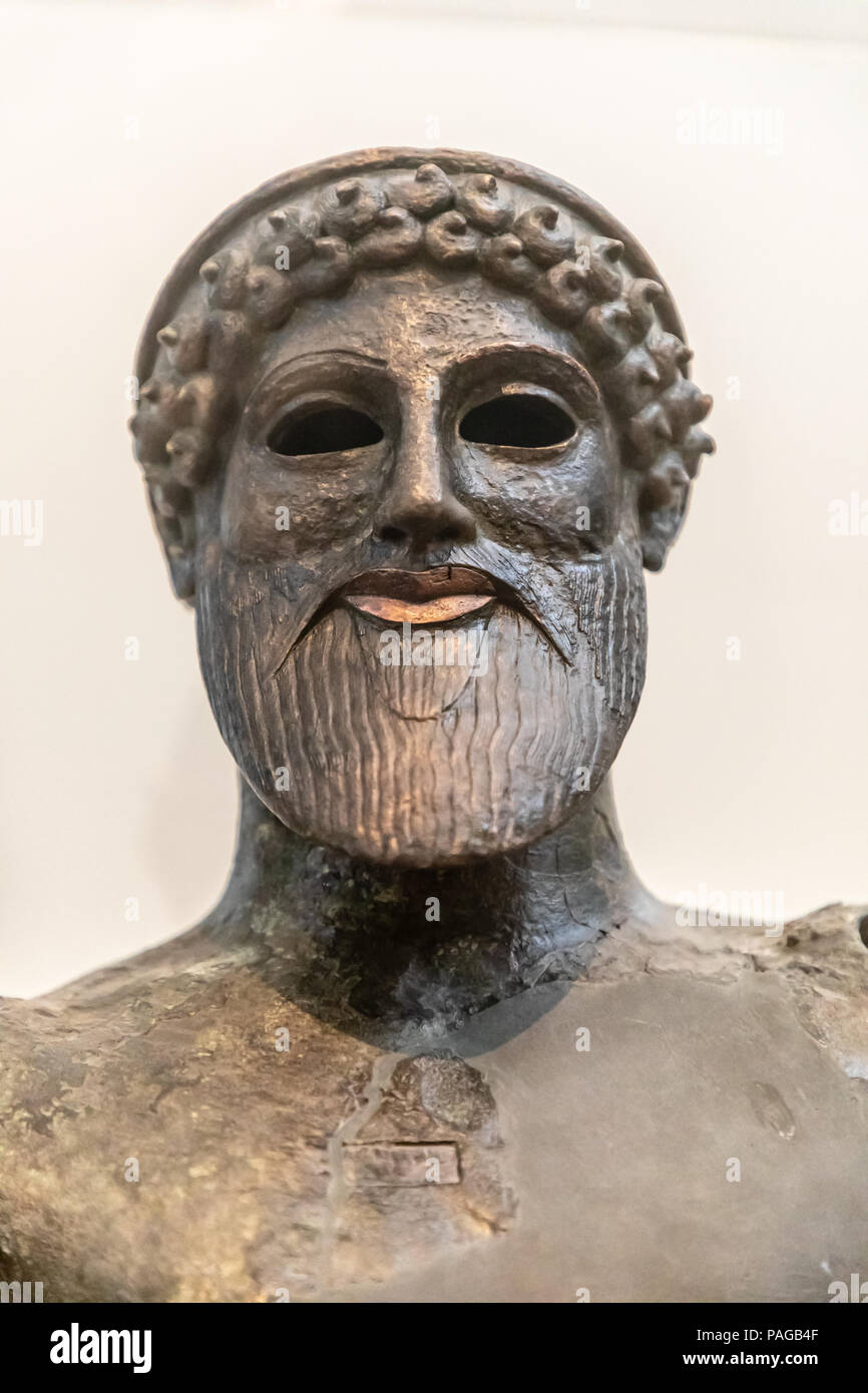 Bronze Statue of Poseidon, found in the Gulf of Livadostra, Boeotia, Ancient Site of Kreusis, Port of Plataiai, about 480 BC. Stock Photo