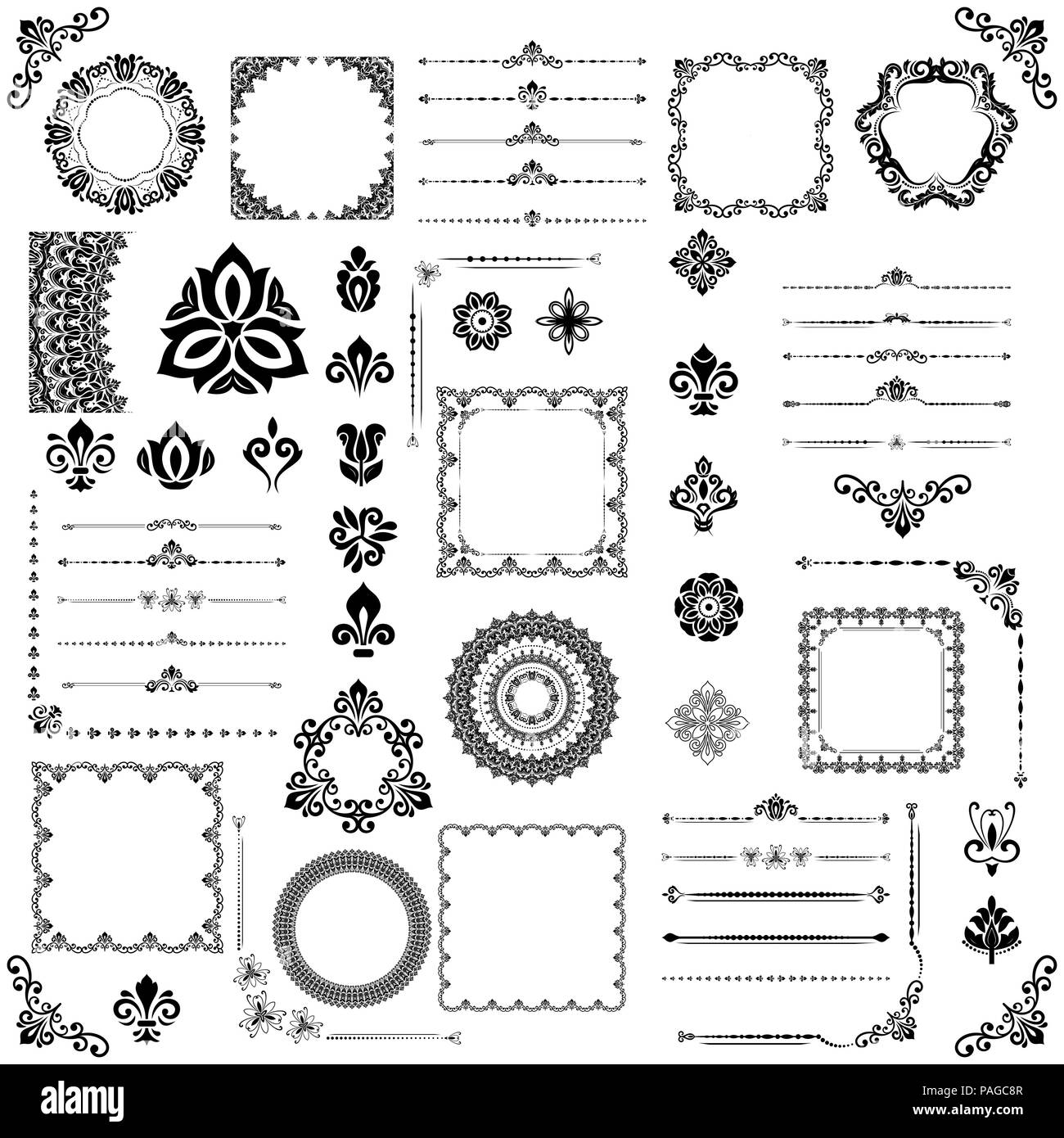 Vintage Set of Vector Horizontal, Square and Round Elements Stock ...