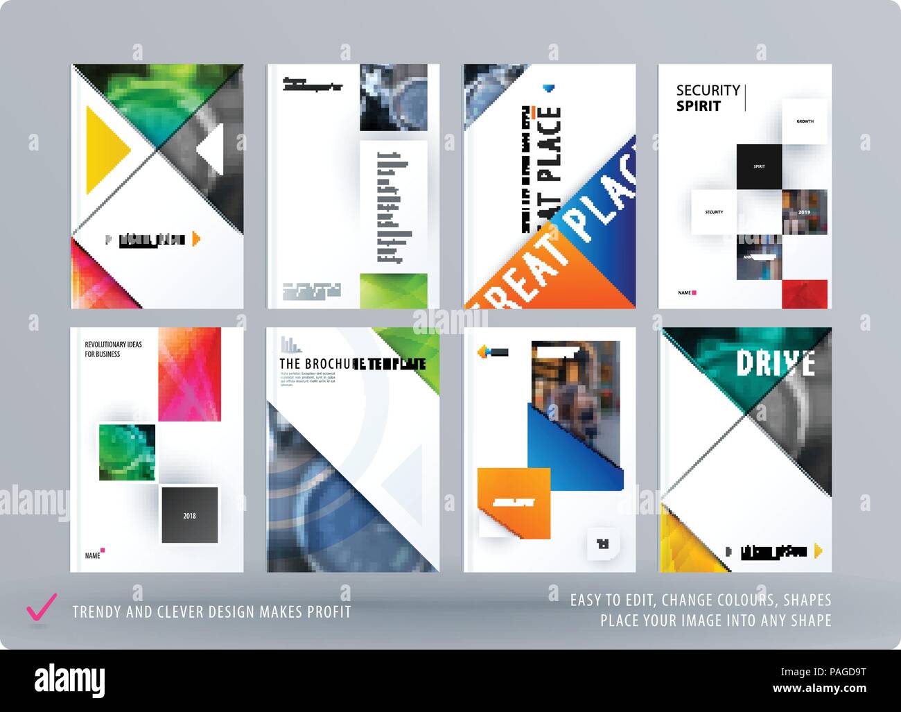 Brochure design triangular template. Colourful modern abstract set ...