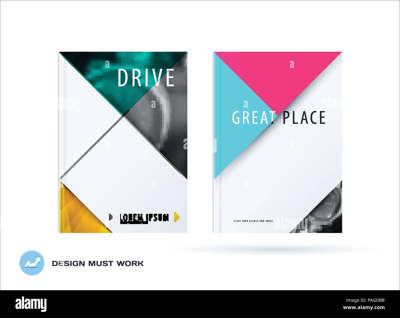 Brochure design triangular template. Colourful modern abstract set ...