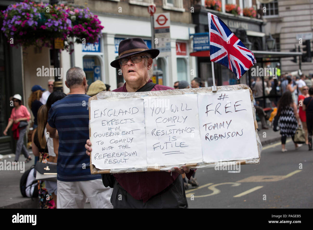 English Defence League supporters attend a rally in Whitehall where there were clashes with counter protesters from anti-fascist organisations, UK Stock Photo