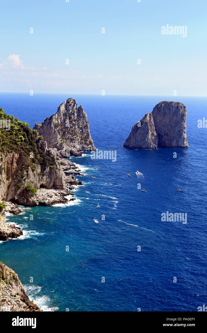 Gorgeous landscape of famous faraglioni rocks on Capri island, Italy ...
