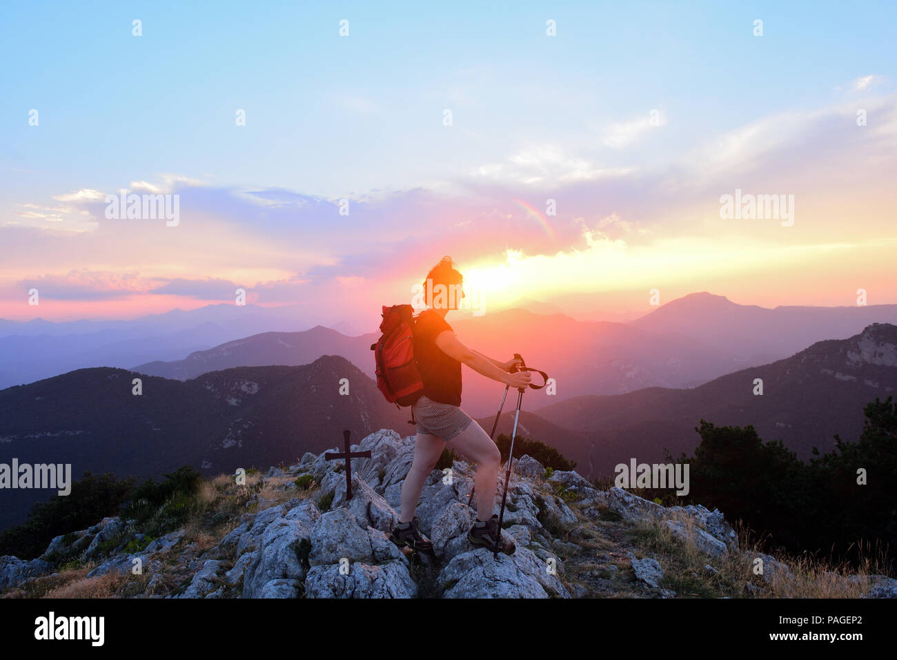 Silhouette female hiker open hi-res stock photography and images - Alamy