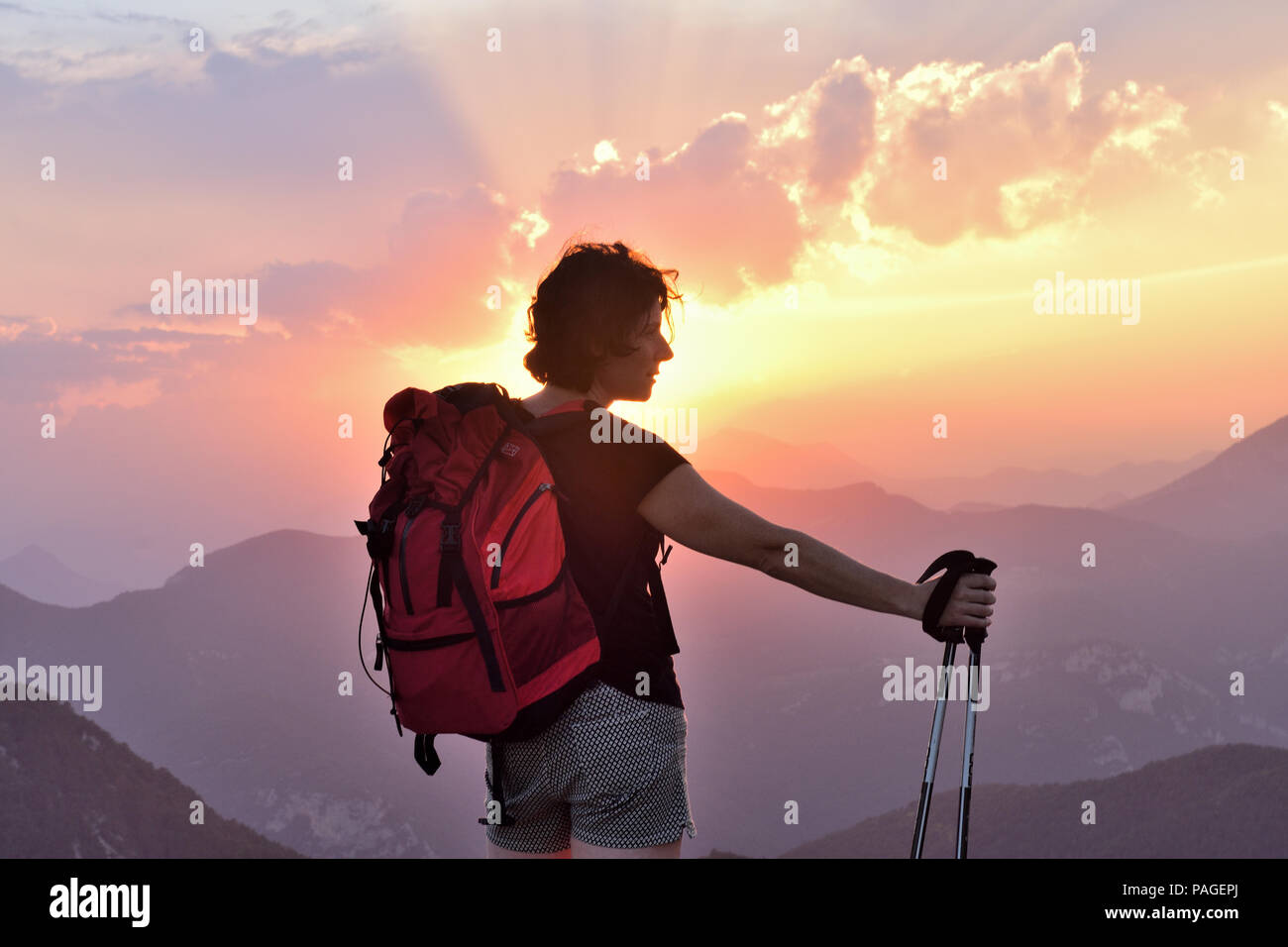 Happy woman portrait hiker hi-res stock photography and images - Alamy