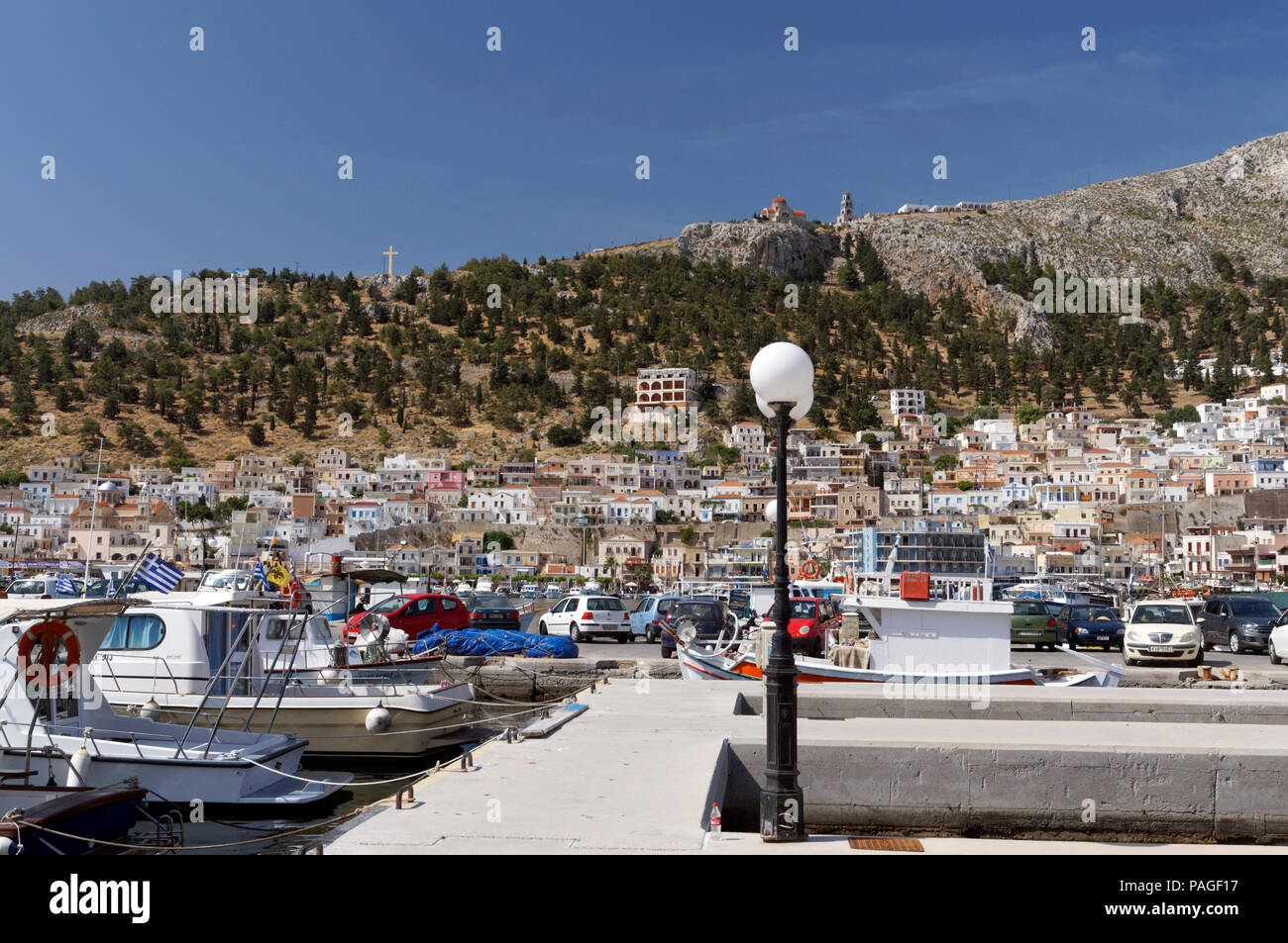 Harbour scene Pothia Town, Kalymnos or Kalimnos, Dodecanese Islands ...