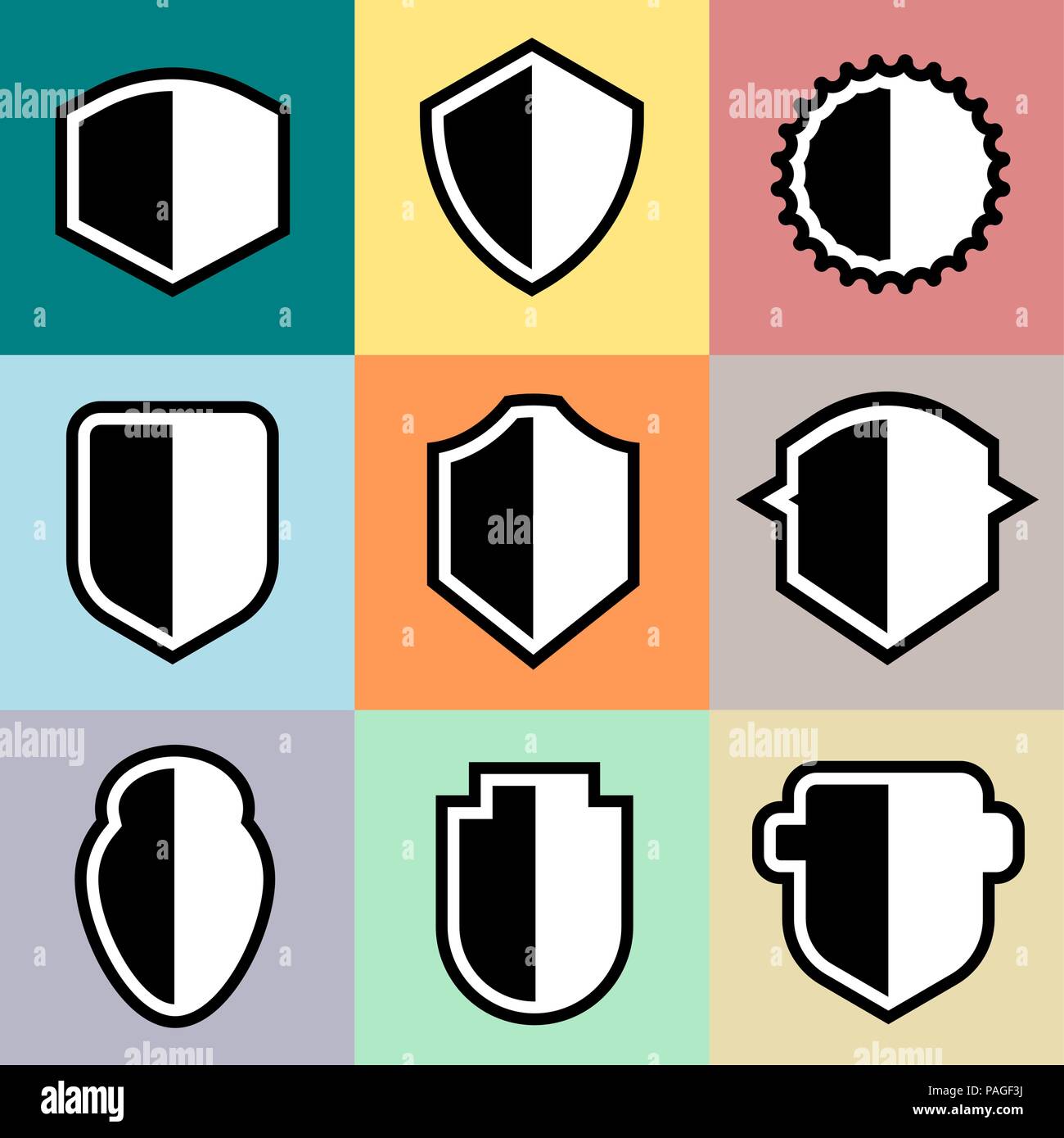 Flat style protective shields or badges, vector illustration Stock Vector