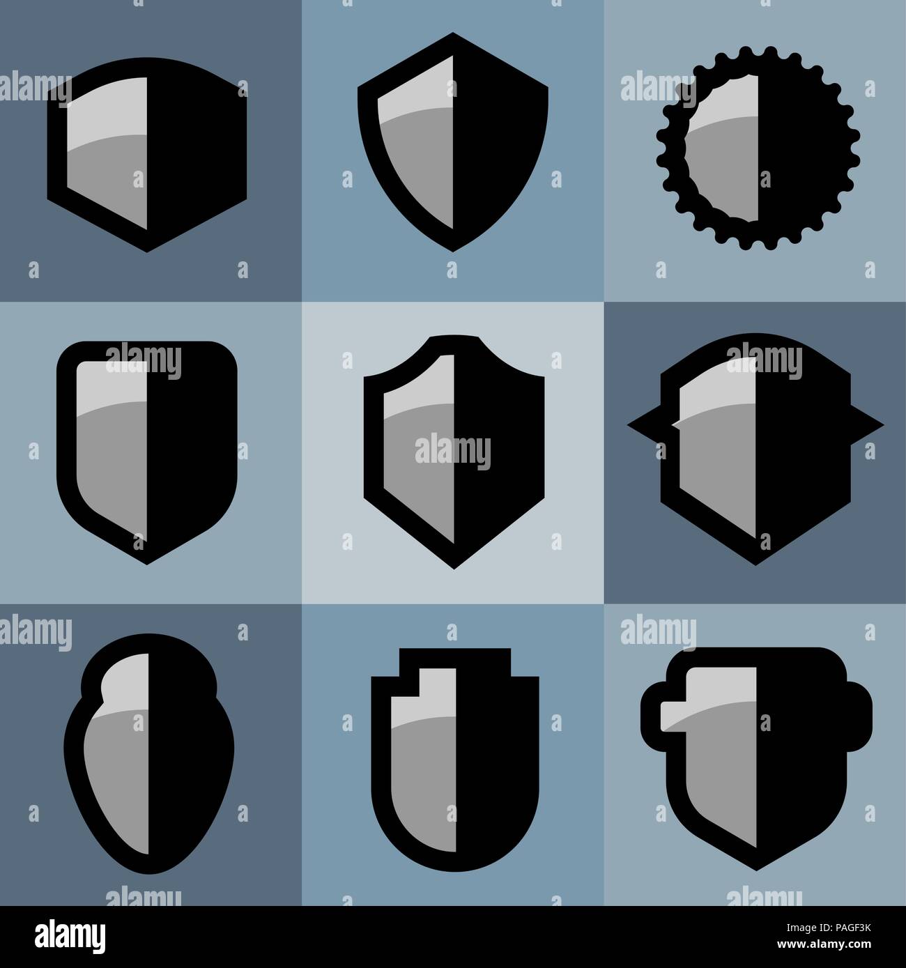 Flat style protective shields or badges, vector illustration Stock
