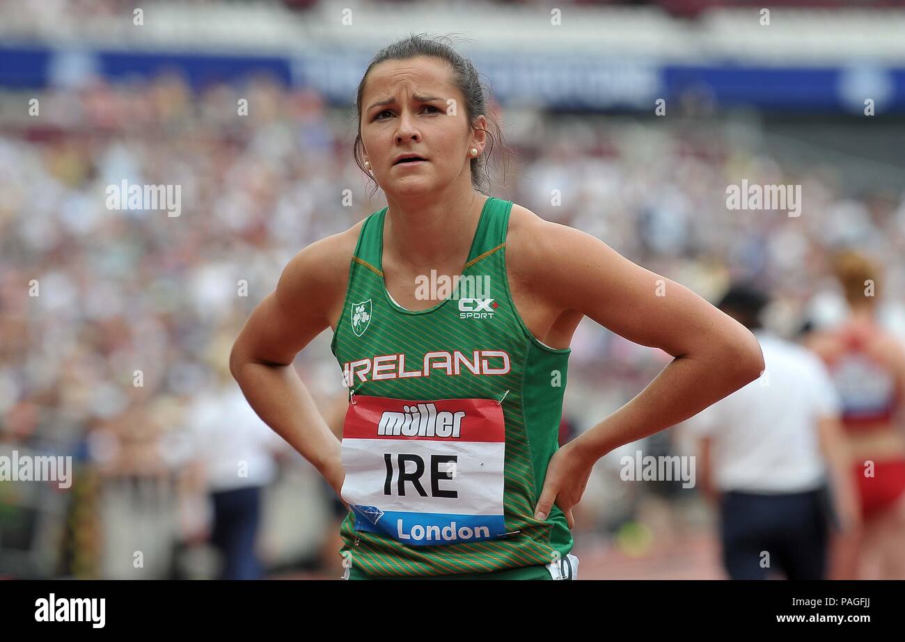 London, UK. 22nd July, 2018. Phil Healy (IRL) in the womens 4 x 100m relay. Muller Anniversary Games. IAAF Diamond League. Olympic Stadium. Queen Elizabeth Olympic Park. Stratford. London. UK. 22/07/2018. Credit: Sport In Pictures/Alamy Live News Stock Photo