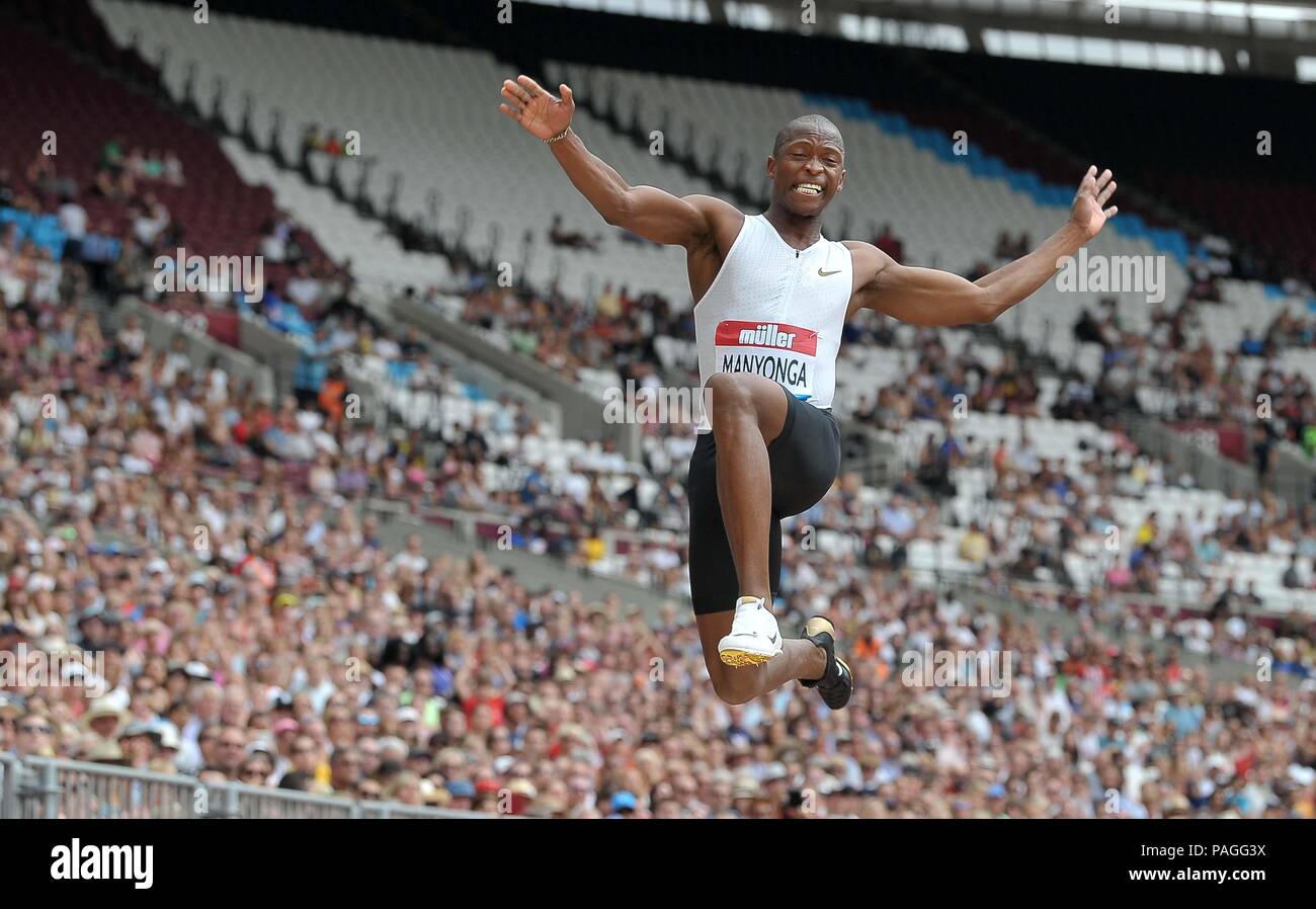 London, UK. 22nd July, 2018. Luvo Manyonga (RSA) in the mens long jump. Muller Anniversary Games. IAAF Diamond League. Olympic Stadium. Queen Elizabeth Olympic Park. Stratford. London. UK. 22/07/2018. Credit: Sport In Pictures/Alamy Live News Stock Photo