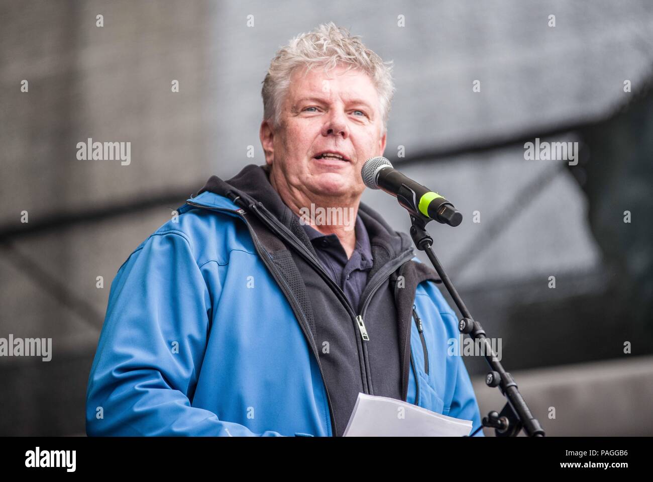 Munich, Bavaria, Germany. 22nd July, 2018. Munich city mayor DIETER REITER. Despite extremely heavy rains, more than 25,000 demonstrators took to the streets to march against the politics of the Bavarian CSU, specifically targeting Horst Seehofer, Alexander Dobrindt, and Markus SÃ¶der (Soder) whom they allege is creating an atmosphere of fear, hate, and racism in the state of Bavaria and throughout Germany. Credit: Sachelle Babbar/ZUMA Wire/Alamy Live News Stock Photo