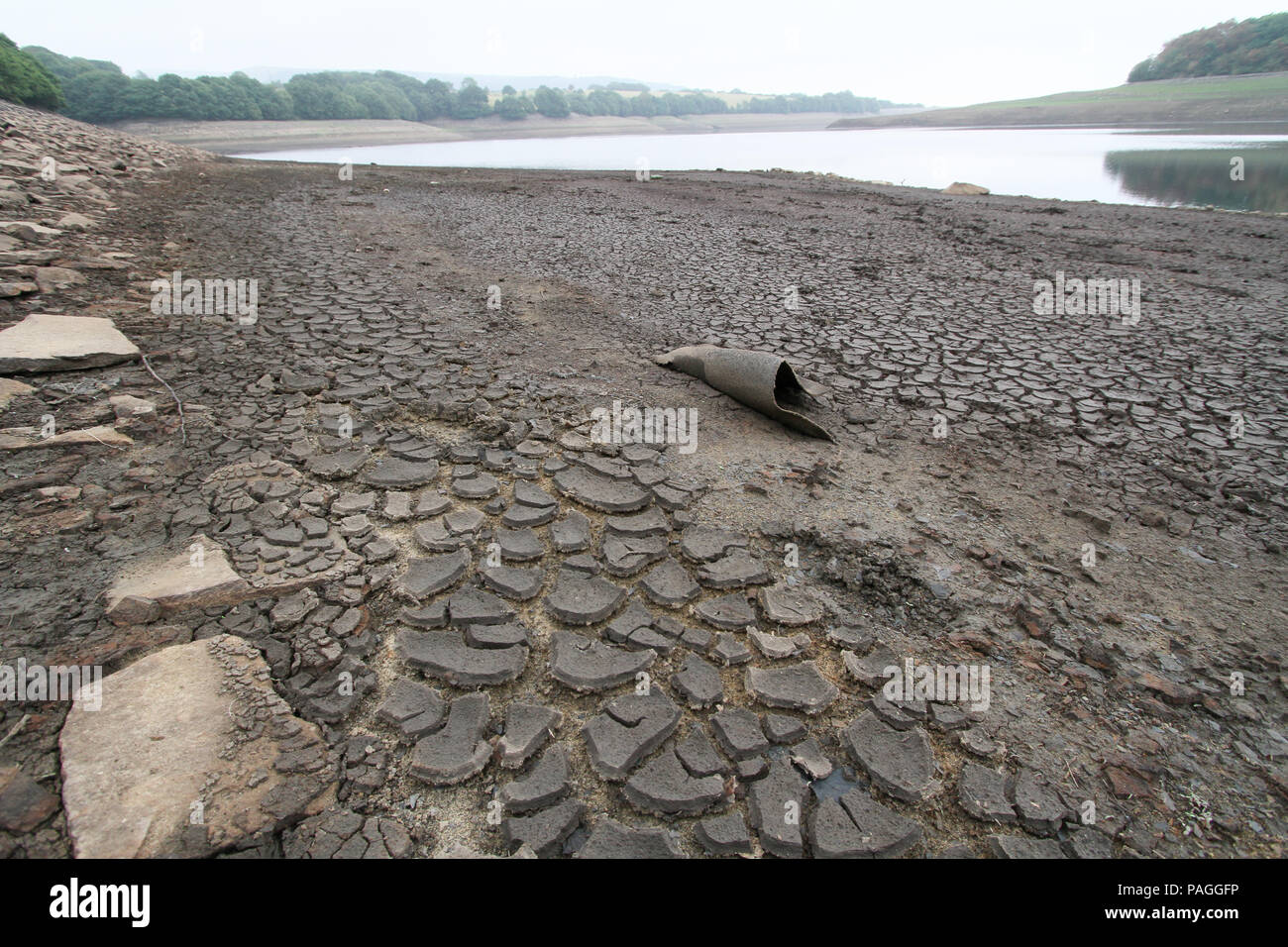 Lancashire, UK. 21 July 2018. The Reservoir is now showing very low