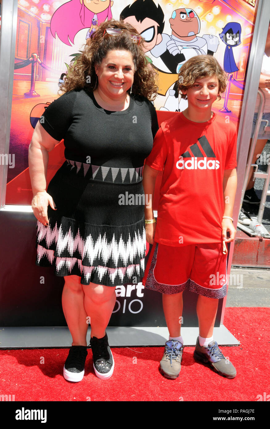 HOLLYWOOD, CA - JULY 22: Actress Marissa Jaret WInokur and son Zev Isaac Miller attend Warner Bros. Pictures' World Premiere of 'Teen Titans Go! At The Movies' on July 22, 2018 at TCL Chinese Theatre in Hollywood, California. Photo by Barry King/Alamy Live News Stock Photo