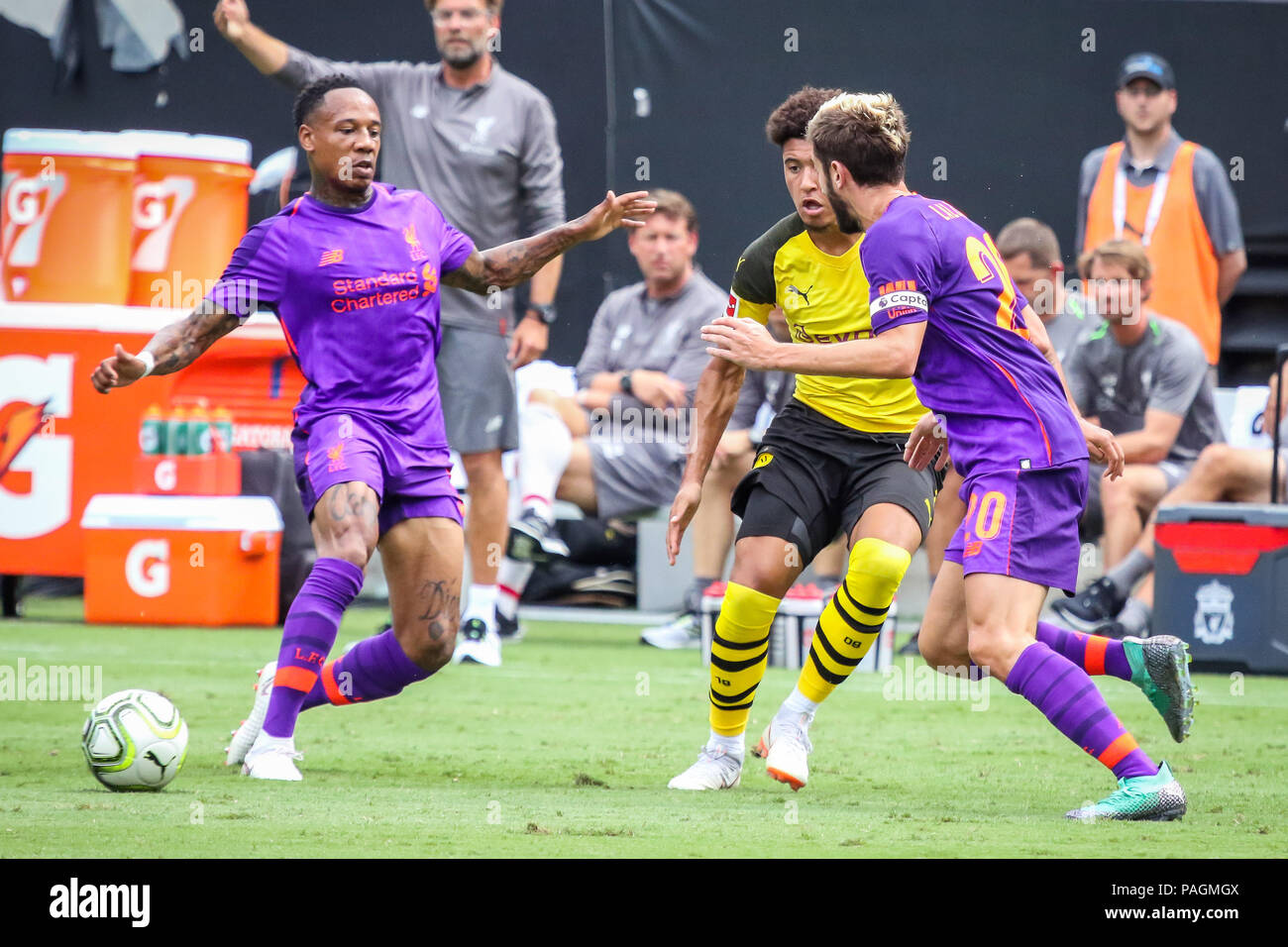 Charlotte, North Carolina, USA. 22nd July, 2018. Game action during an International Champions Cup match at Bank of America Stadium in Charlotte, NC. Borussia Dortmund of the German Bundesliga beat Liverpool of the English Premier League 3 to 1. Credit: Jason Walle/ZUMA Wire/Alamy Live News Stock Photo