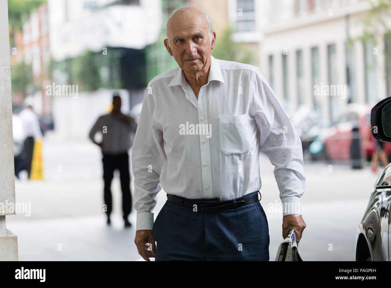 London, UK. 22nd July 2018. Vince Cable, leader of the Liberal Democrats party arrives at BBC Broadcasting House in London. Stock Photo