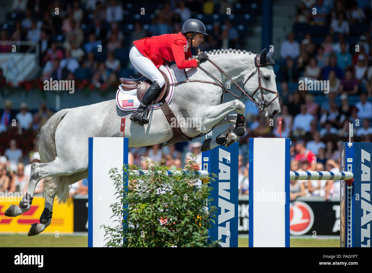 Aachen, Germany. July 22, 2018 - Laura KRAUT (USA) riding Zeremonie during  the Rolex Grand Prix - CHIO Aachen 2018. Aachen, Germany, July 22th 2018.  (Credit Image: © AFP7 via ZUMA Wire Stock Photo - Alamy