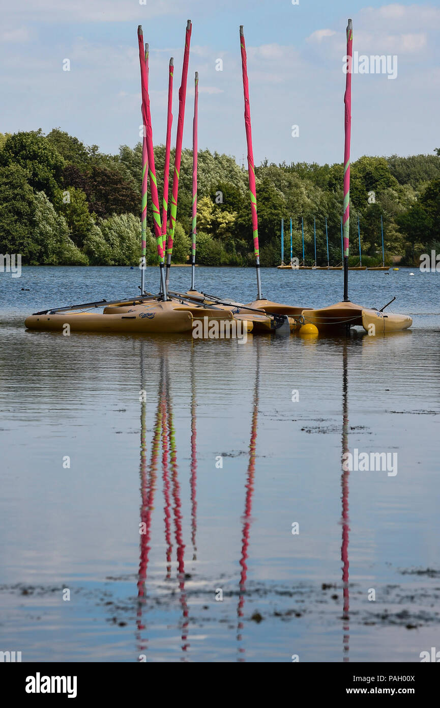 London, UK.  23 June 2018.  Reflections of small boats during hot weather at Rickmansworth Aquadrome in north west London, on a day when temperatures reached 30C.  Temperatures up to 35C are forecast for the rest of the week during the current heatwave. Credit: Stephen Chung / Alamy Live News Stock Photo