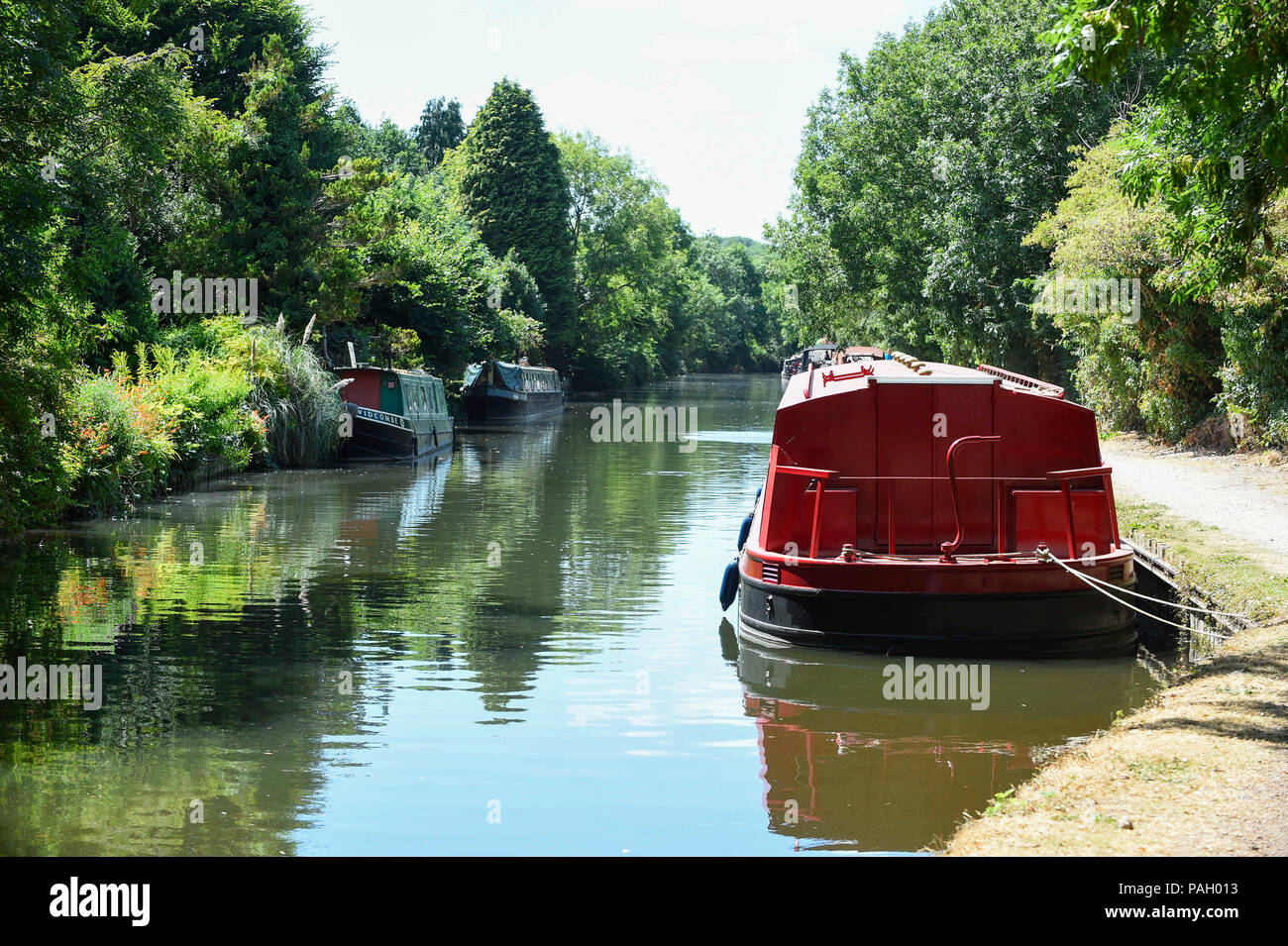 London, UK.  23 June 2018. Canal boats near Rickmansworth Aquadrome in north west London, on a day when temperatures reached 30C.  Temperatures up to 35C are forecast for the rest of the week during the current heatwave. Credit: Stephen Chung / Alamy Live News Stock Photo