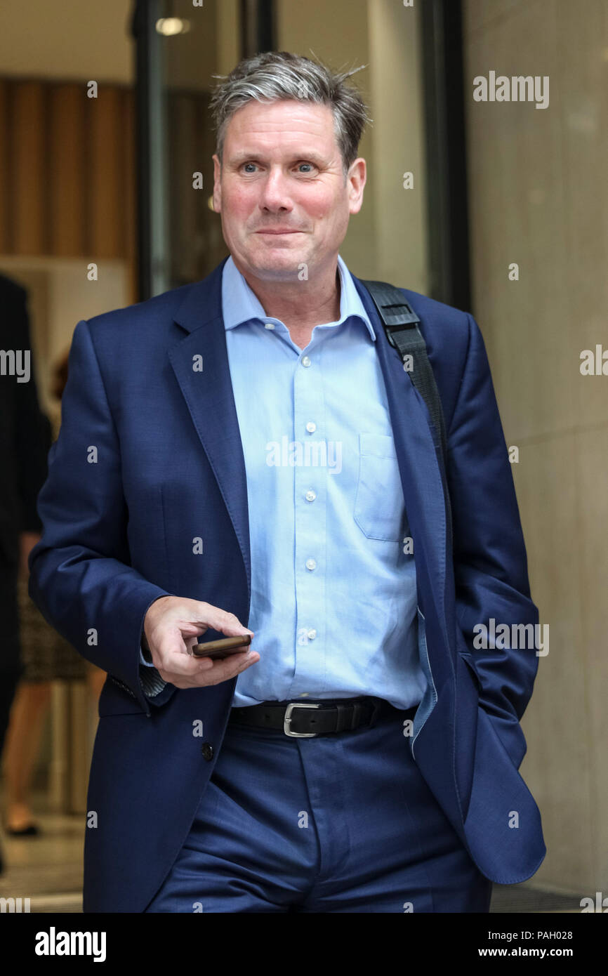 Smith Square, Westminster, London, UK, 23th July 2018. Sir Keir Starmer, Shadow Secretary of State for Exiting the EU. Members of the Labour Shadow Cabinet, as well as others, exit a meeting at Transport House in Smith Square, Westminster. Members were said to discuss Antisemitism accusations against the Labour Party, as well as addressing statements made by Margaret Hodge, and whether disciplinary action would be taken against Hodge. Shadow cabinet members did not comment on the issues ivnolved Credit: Imageplotter News and Sports/Alamy Live News Stock Photo