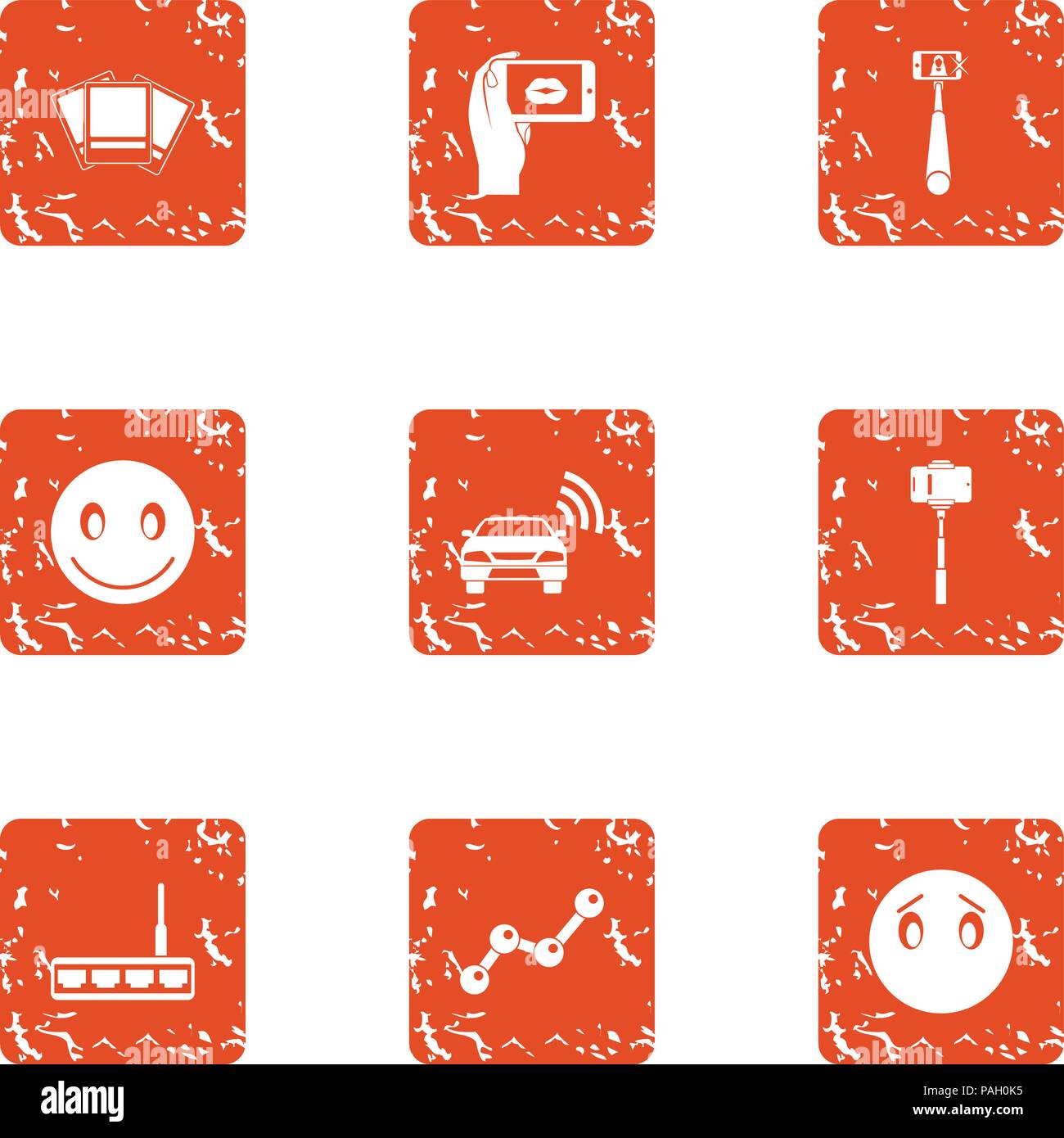 Street photo icons set, grunge style Stock Vector