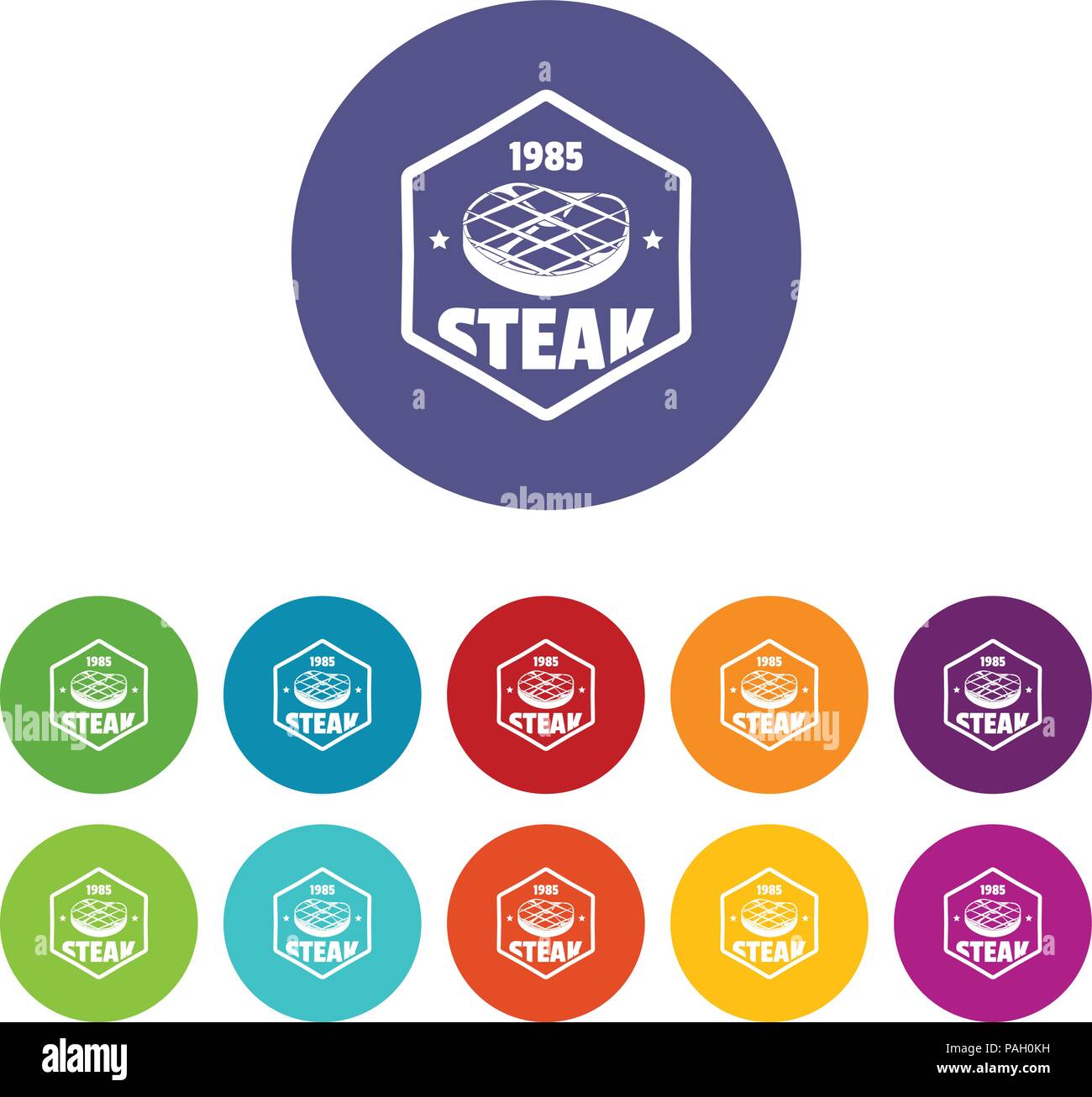 1985 steak icons set vector color Stock Vector