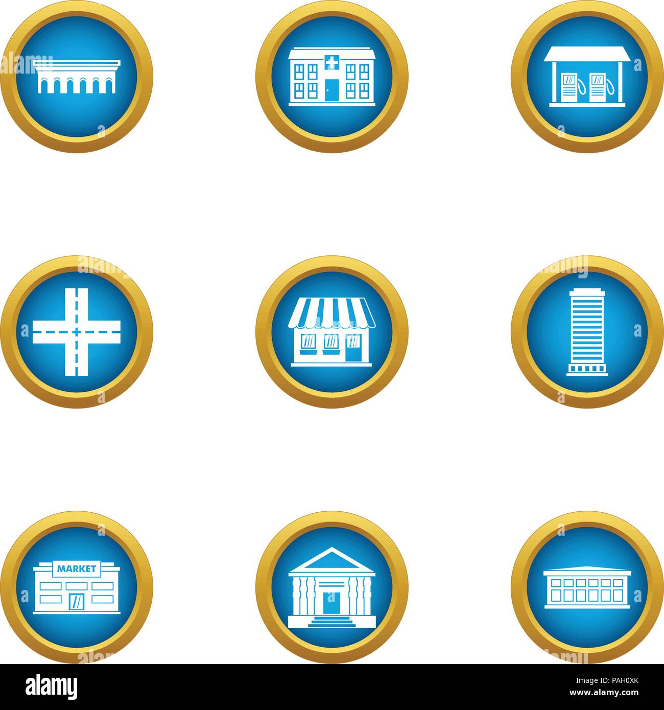 Edifice icons set, flat style Stock Vector