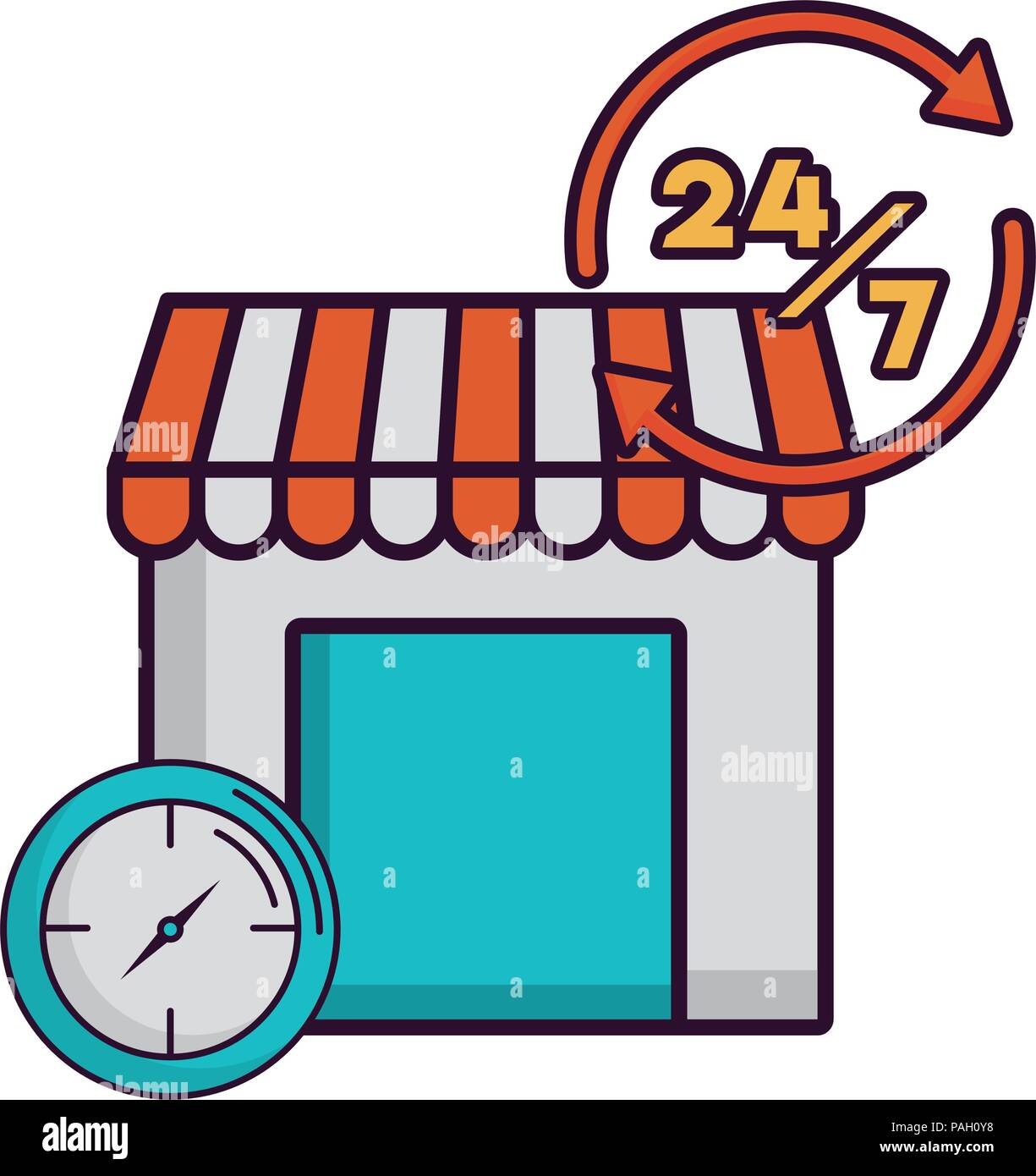 store and clock icon over white background, vector illustration Stock