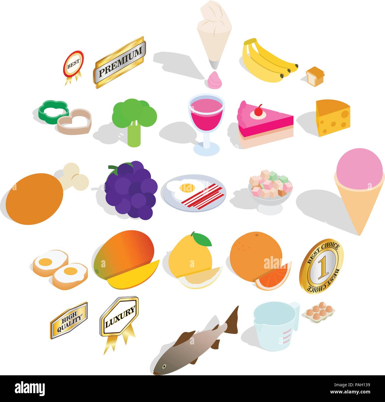 Burger icons set, isometric style Stock Vector