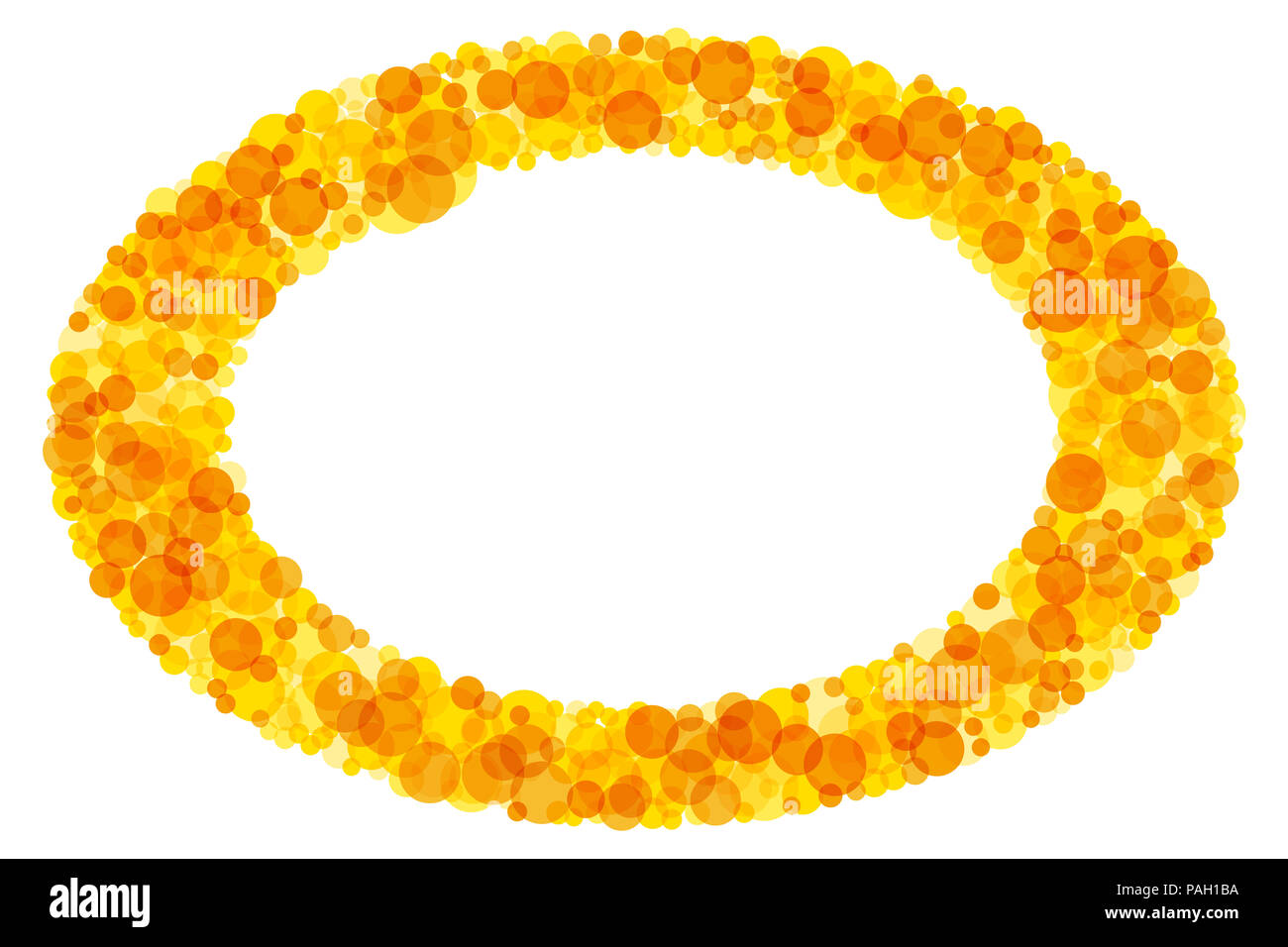 Bright colored elliptical frame. Sparkling translucent dots in the colors yellow to orange forming a ring pattern. Sunny background and decor. Stock Photo