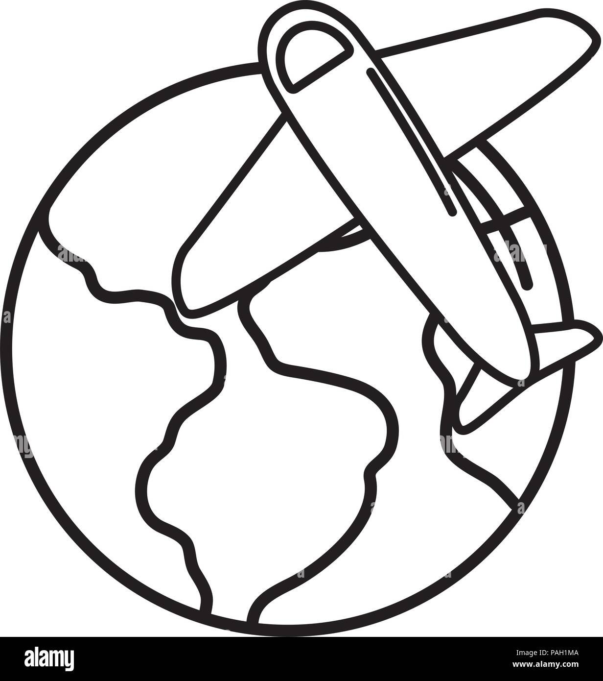 earth planet and airplane icon over white background, vector ...