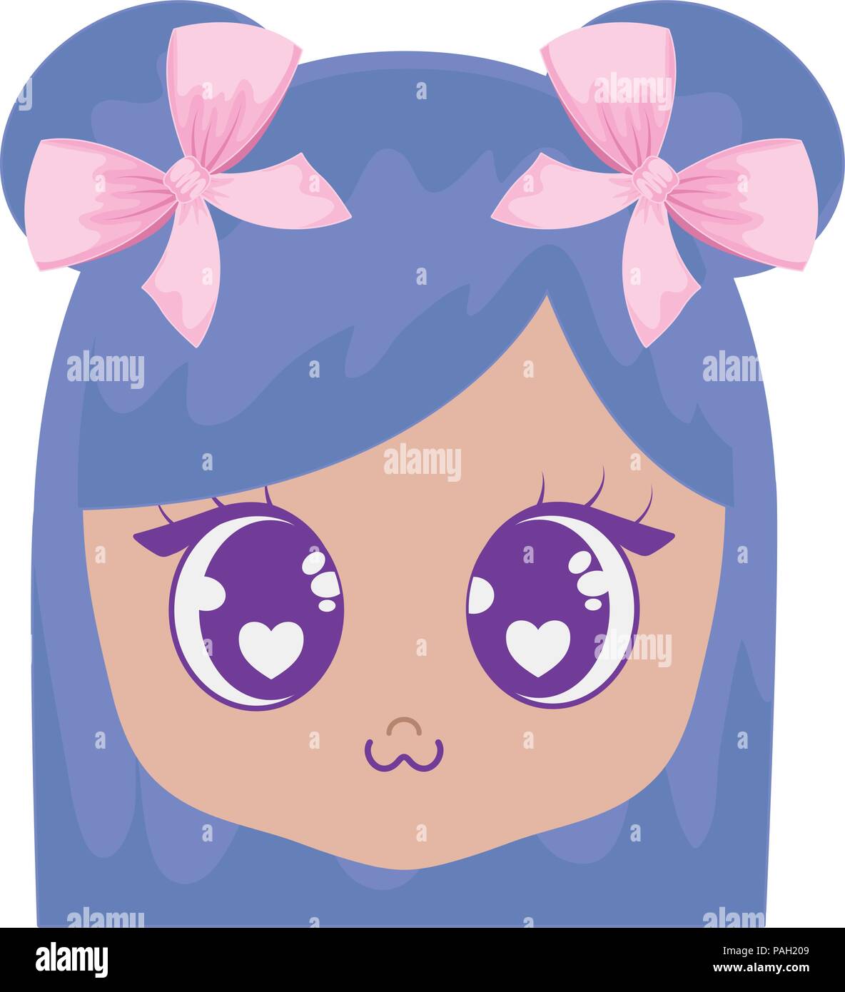 cute kawaii girl face icon over white background, vector illustration