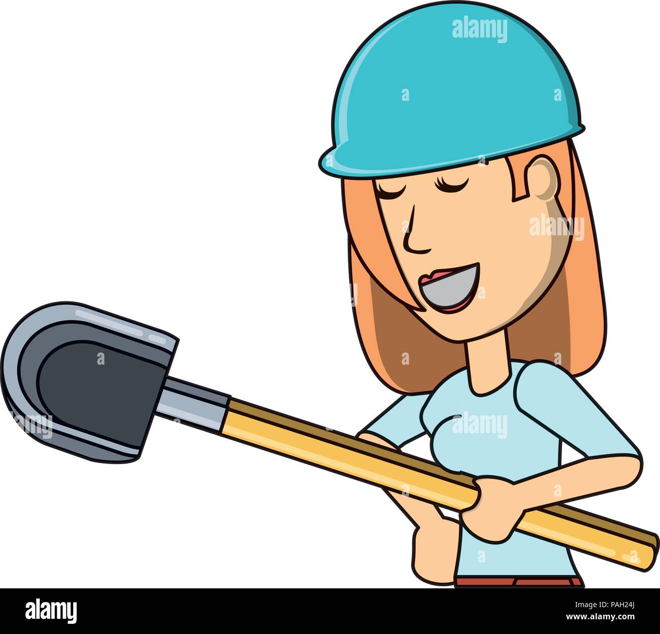 cartoon woman holding a shovel icon over white background, vector illustration Stock Vector ...