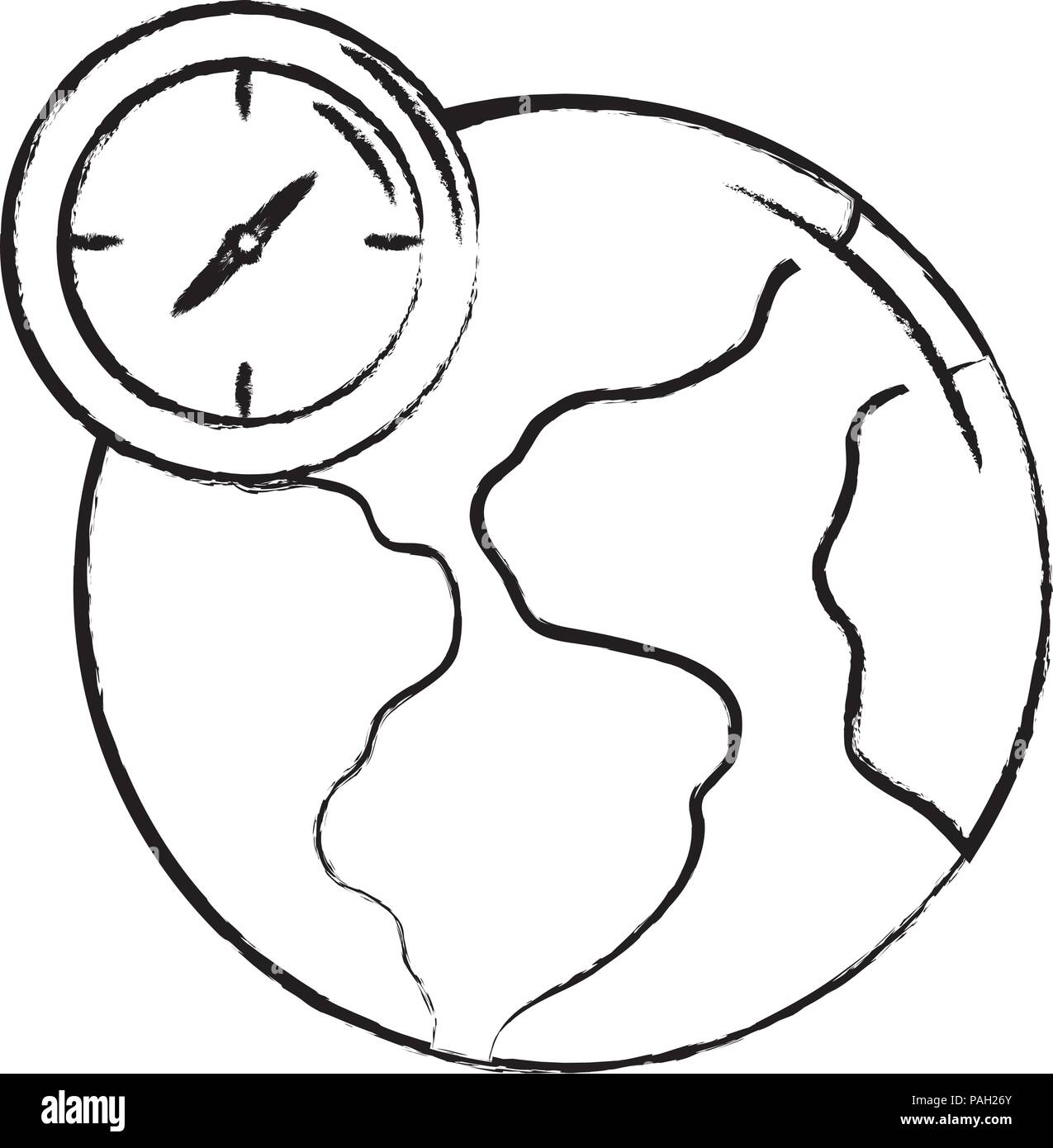 earth planet and clock icon over white background, vector illustration ...