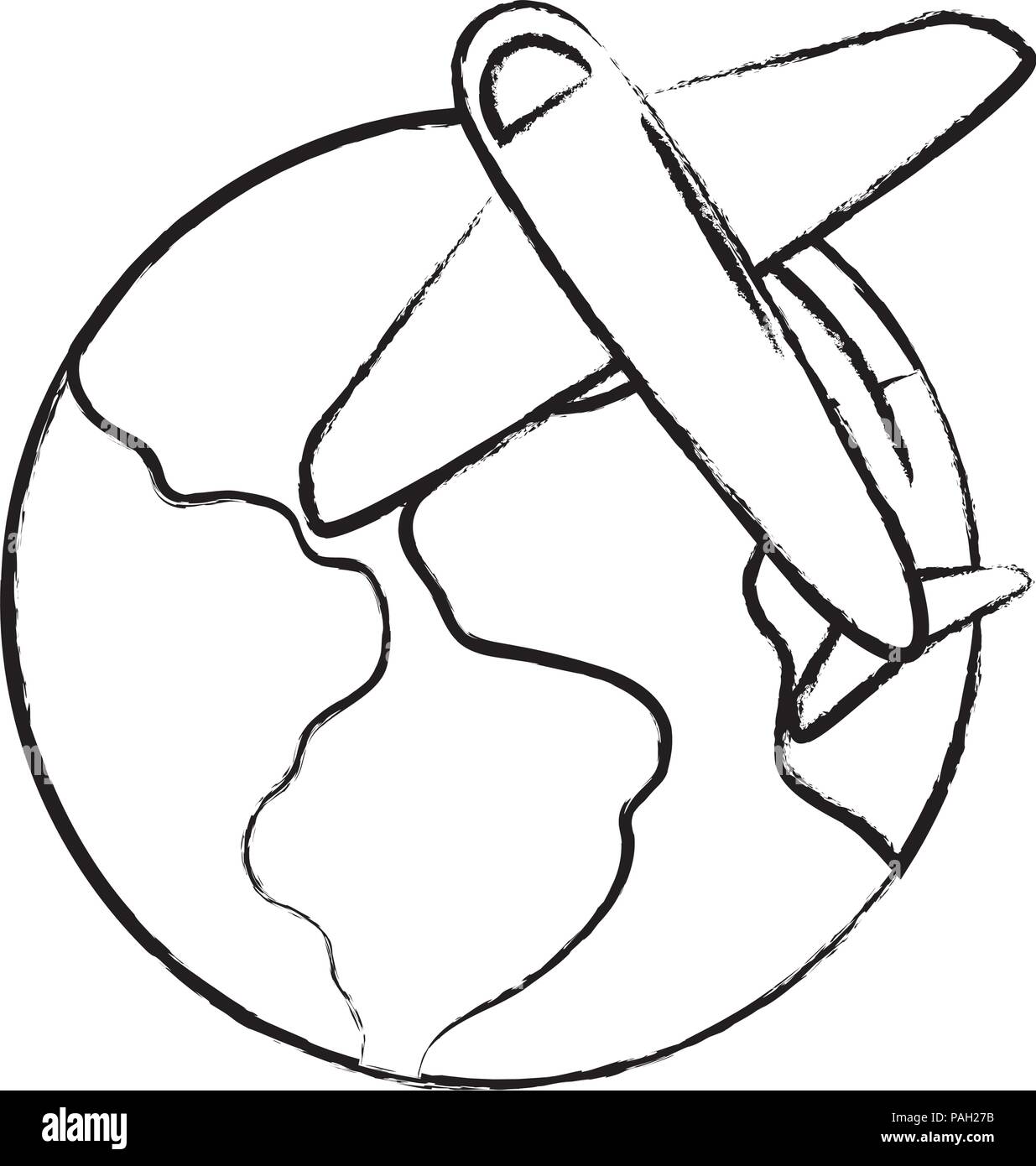 earth planet and airplane icon over white background, vector ...
