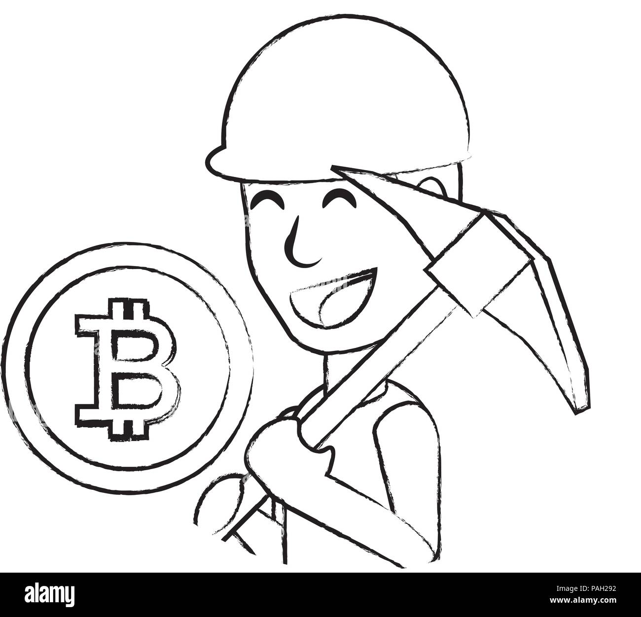 cryptocurrency mining design with cartoon man holding a pickaxe and bitcoin  coin icon over white background, vector illustration Stock Vector Image &  Art - Alamy
