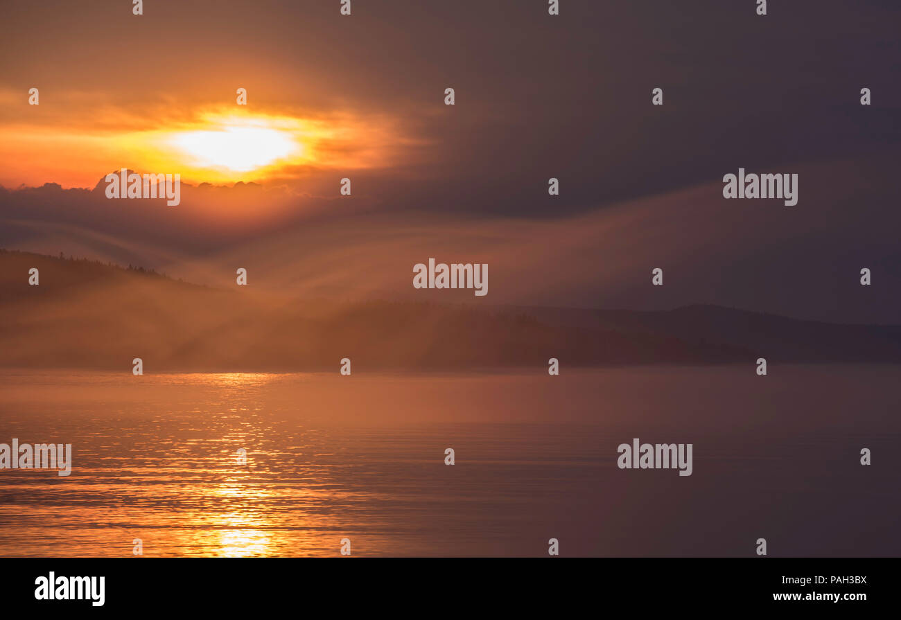 Grand Marais Sunrise, with fog, Minnesota, USA, by Bruce Montagne/Dembinsky Photo Assoc Stock Photo