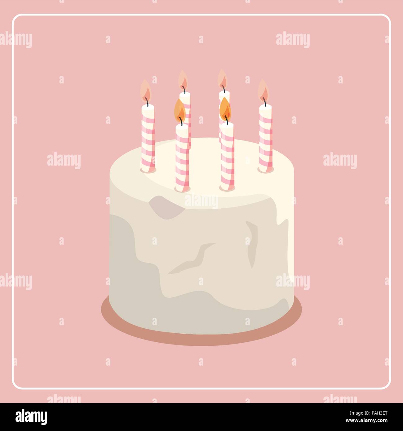 white birthday cake with burning candles vector illustration Stock ...