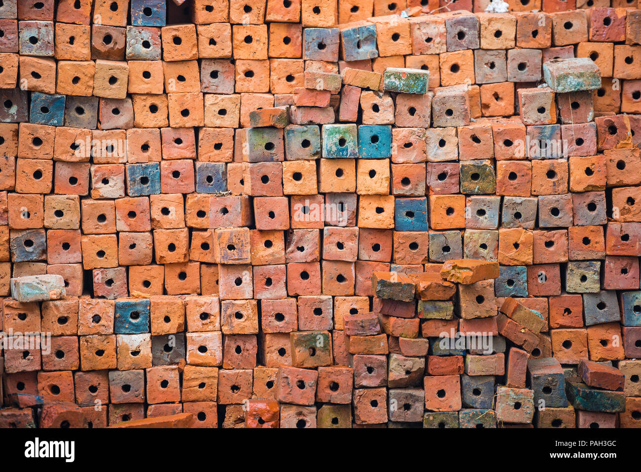Multicolored bricks in Louangphabang, Laos. Close-up Stock Photo