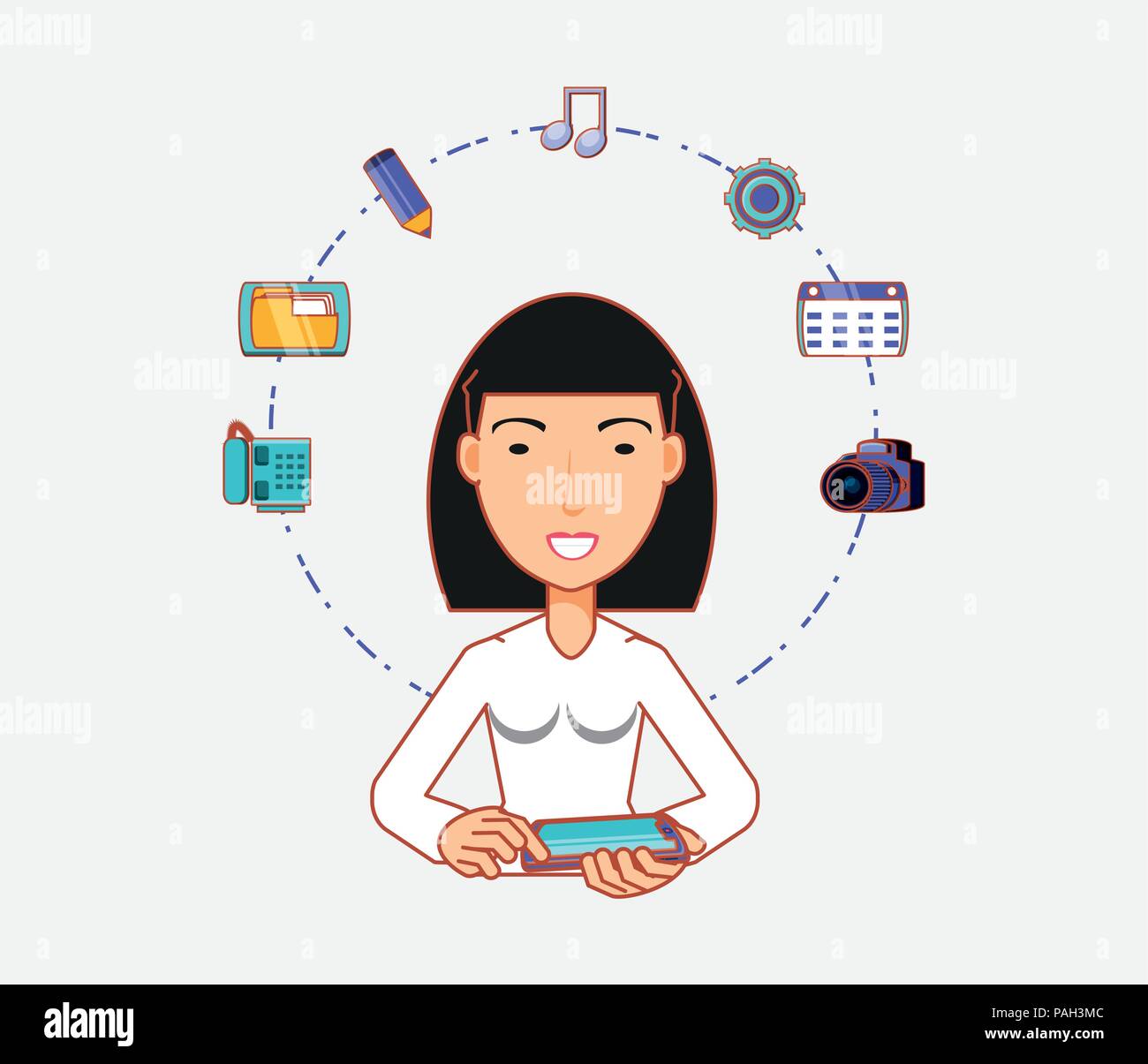 asian woman using smartphone social media vector illustration Stock ...