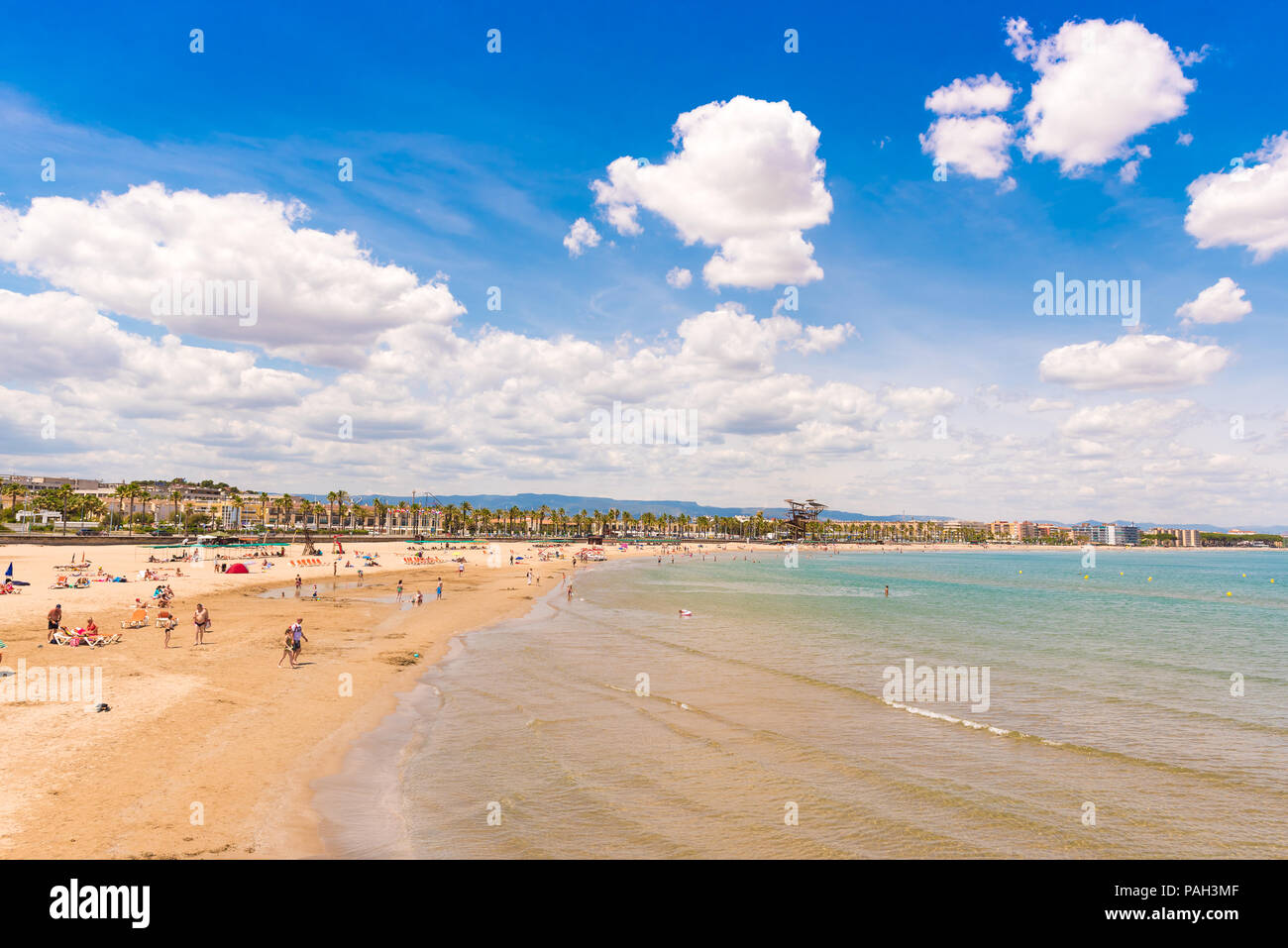 Coastline Costa Dorada, beach in La Pineda, Tarragona, Catalunya, Spain