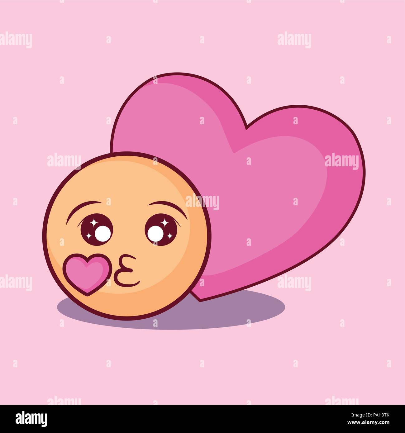 Online dating design with kiss emoji and heart over pink background, colorful design. vector illustration Stock Vector