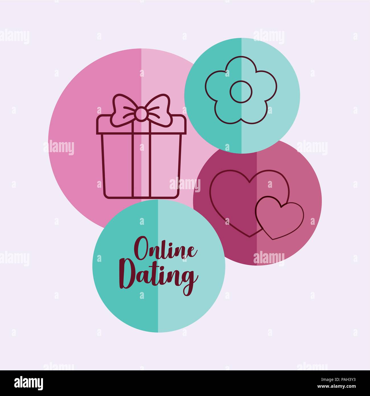 Online dating design with gift box and related icons over white ...