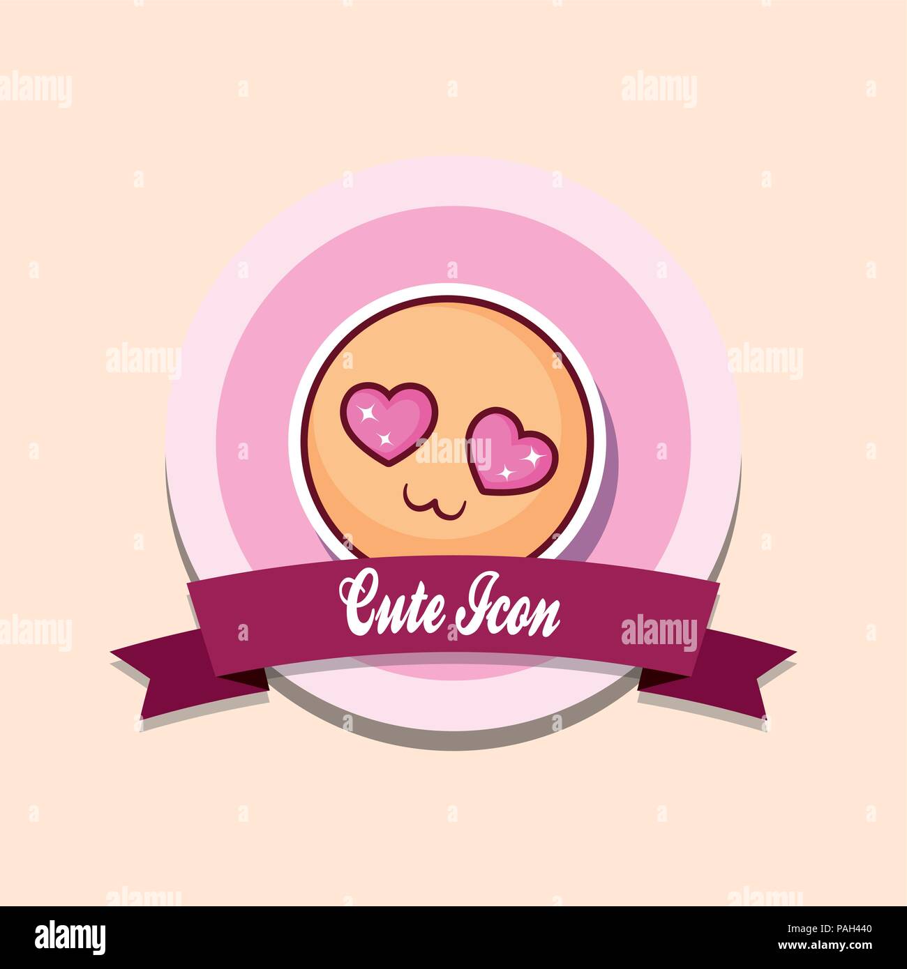 cute icon emblem with decorative ribbon and on love symbol icon over ...