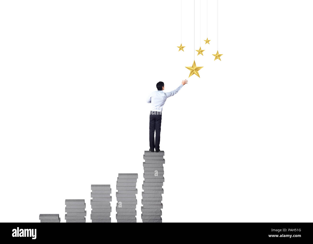businessman climb up on ladder to reach star, successful and win concept  Stock Photo - Alamy