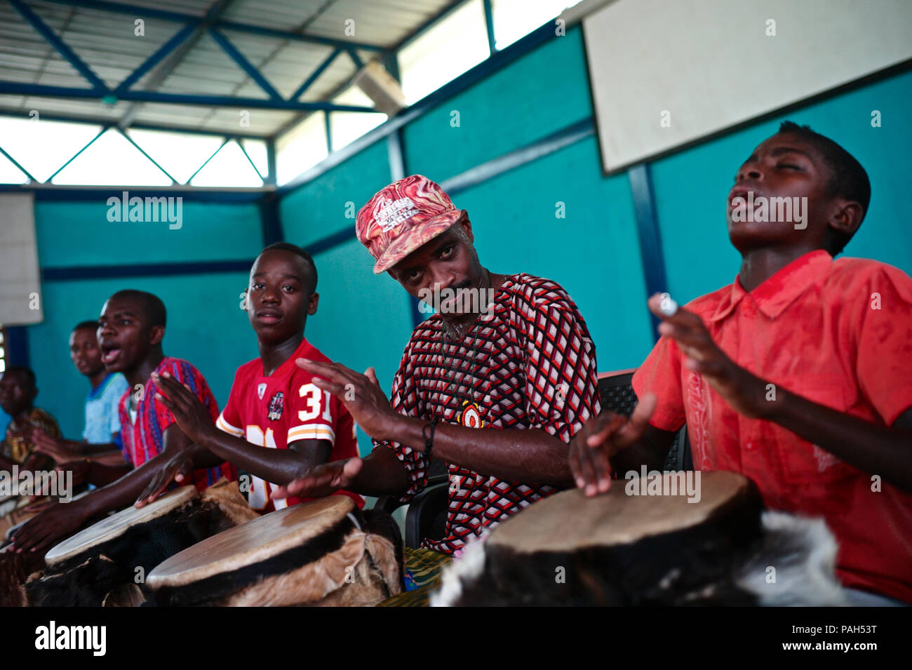 Colombian drummers. San Basilio de Palenque was declared Masterpieces of the Oral and Intangible Heritage of Humanity by UNESCO and is considered the  Stock Photo