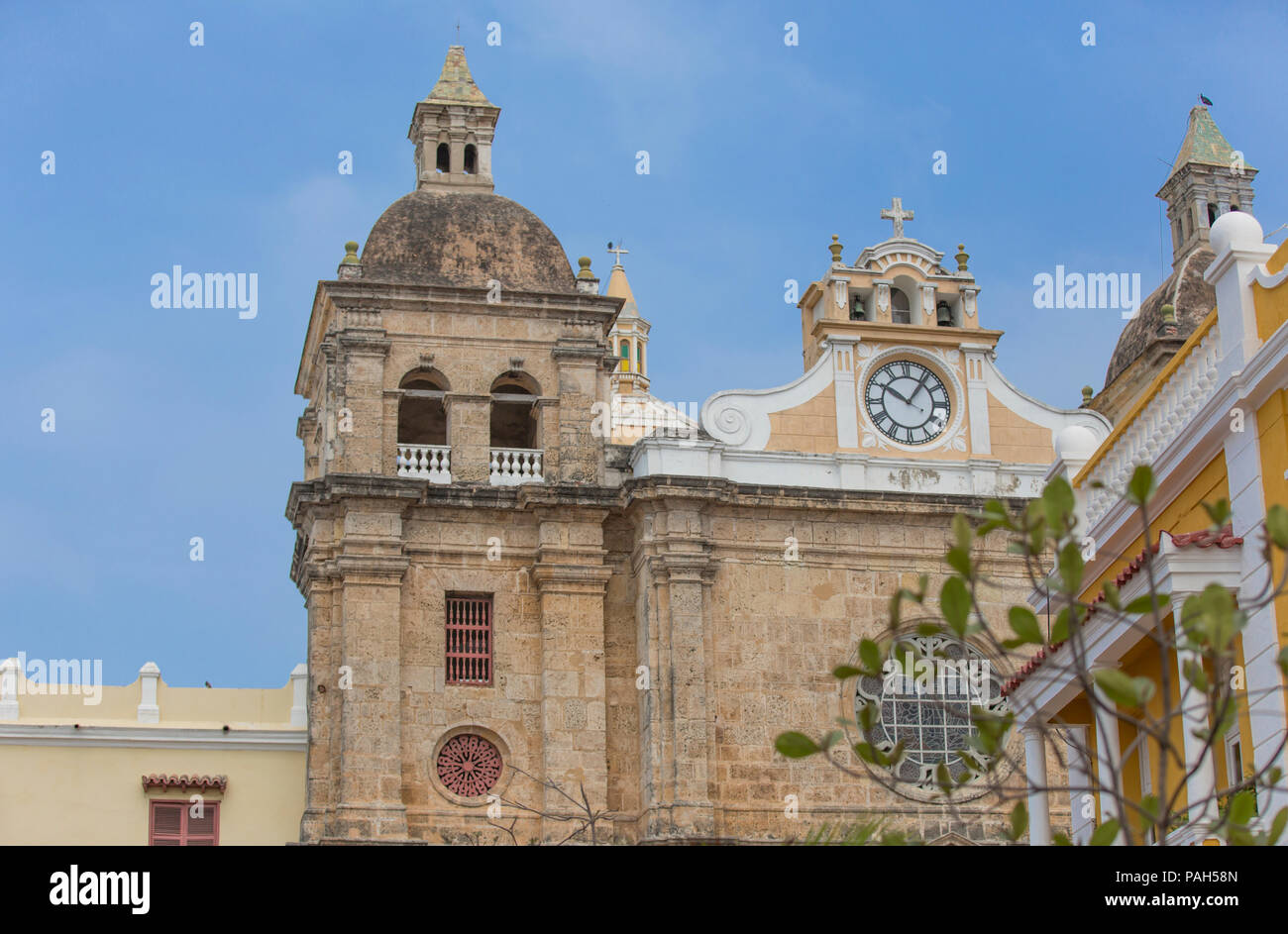 Close up of the Cathedral of San Pedro Claver, Cartagena, Colombia Stock Photo