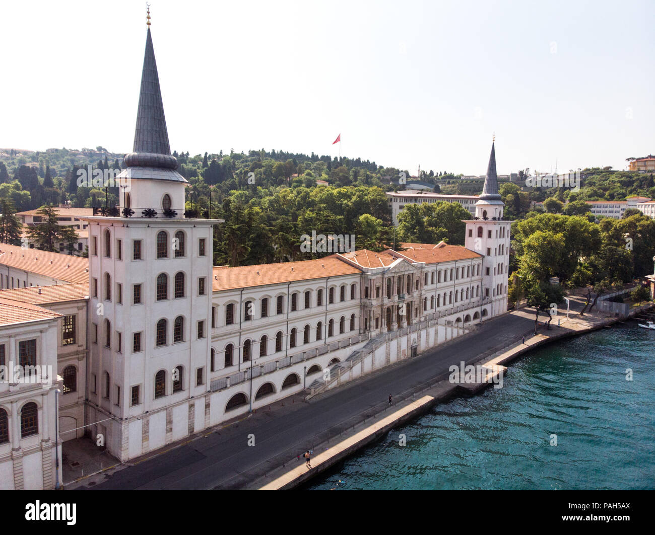 Aerial View of Kuleli Military High School in Istanbul City, Turkey. Historical Building. Stock Photo